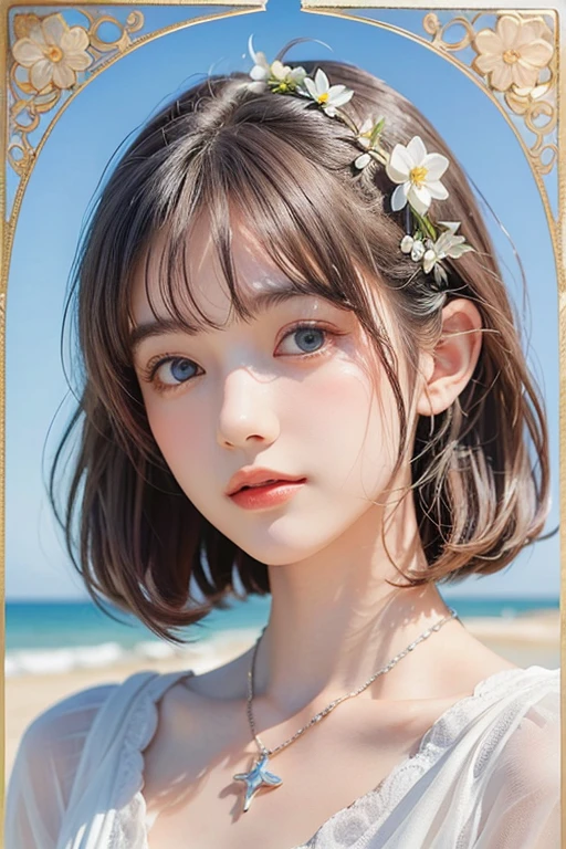 (((Full Body Shot)))、Tropical sandy beach、Standing posture、1girl、((Loli face))、(Full Body Shot)、(Surreal)、(Awareness-raising)、(High resolution)、(8K)、(Very detailed)、(Best illustrations)、(wallpaper)、(Beautiful and detailed eyes)、(Highest quality)、(Ultra-detailed)、(masterpiece)、(Detailed face)、Pure ?????? Face Ace_v1、View your viewers、Fine details、Detailed face、Low Key、Laughter、Pixie Cut、Cute clothes、clear、Serious clothes、Diagonal bangs、Brown Hair、