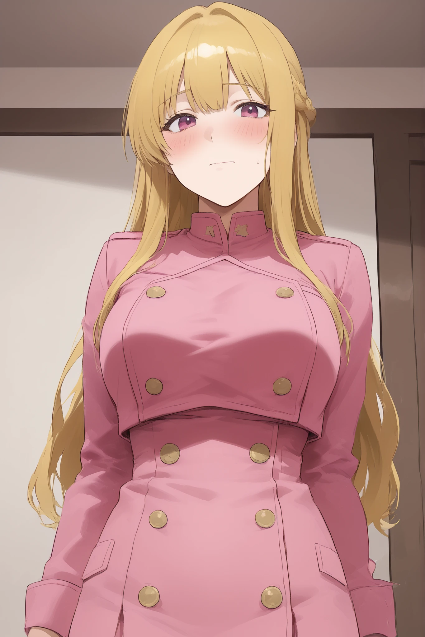 big breasted women、older sister、Blonde、blush and look comfortable、angle from bottom