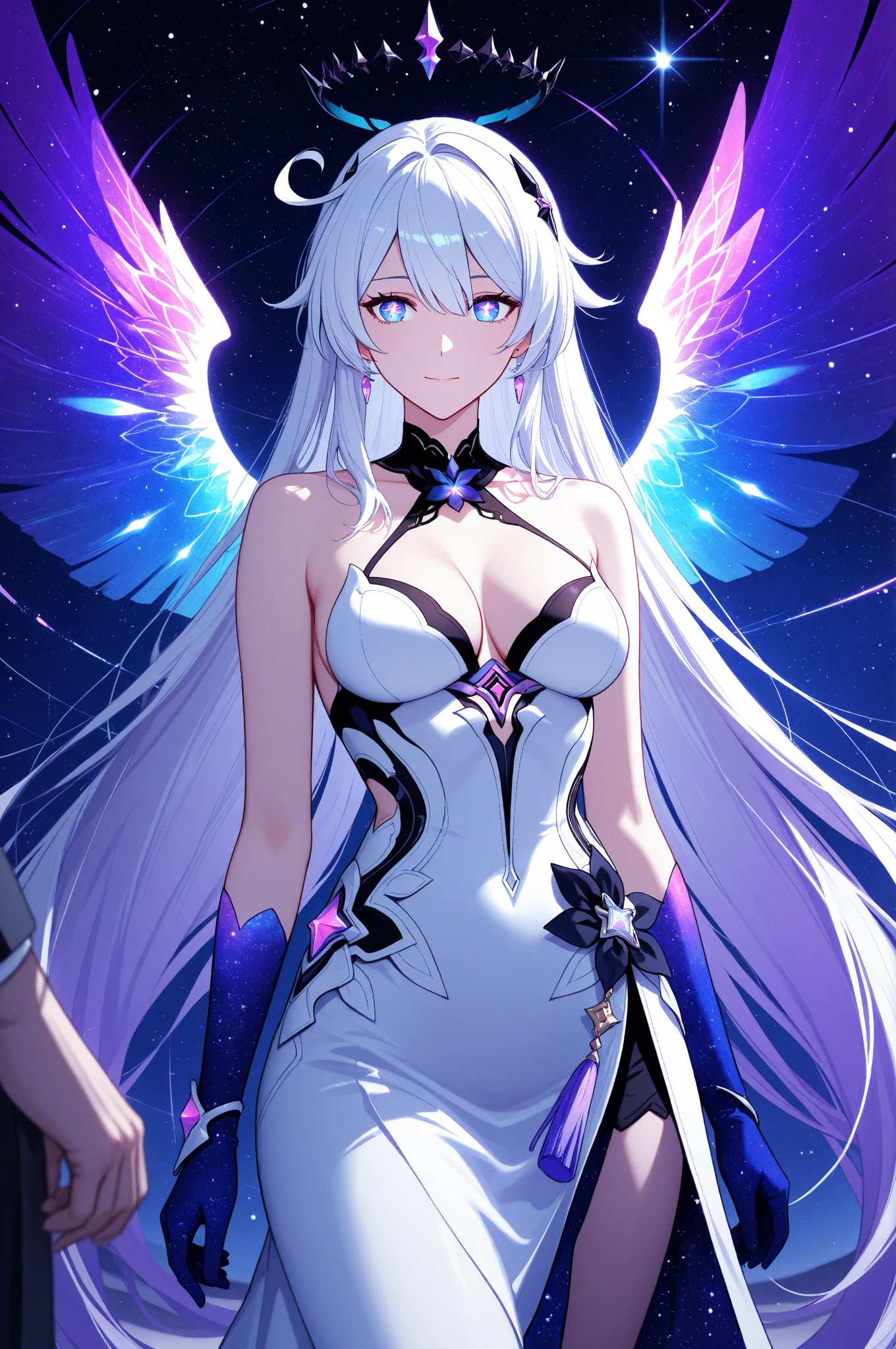 NSFW,masterpiece,Highest quality,High resolution,Very detailed,white\(no game No life\),Small breasts,Angel,Angelの羽,High-quality dress,Halter neck,gem,expectant face,blush,A moonlit church