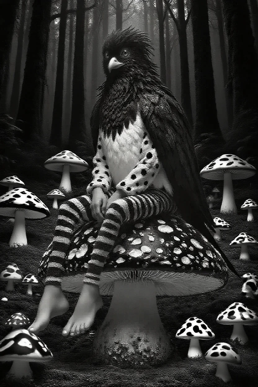 <lora:lowbrow_XL:1>, lowbrow, lowbrow-xl, surrealistic, absurd, bizarre, eerie, fanciful, fantastic and ludicrous, greyscale, three crystal elves, face enhanced, one owl, in fall Halloween woodland glade with mushrooms, black and white watercolor, 8k,