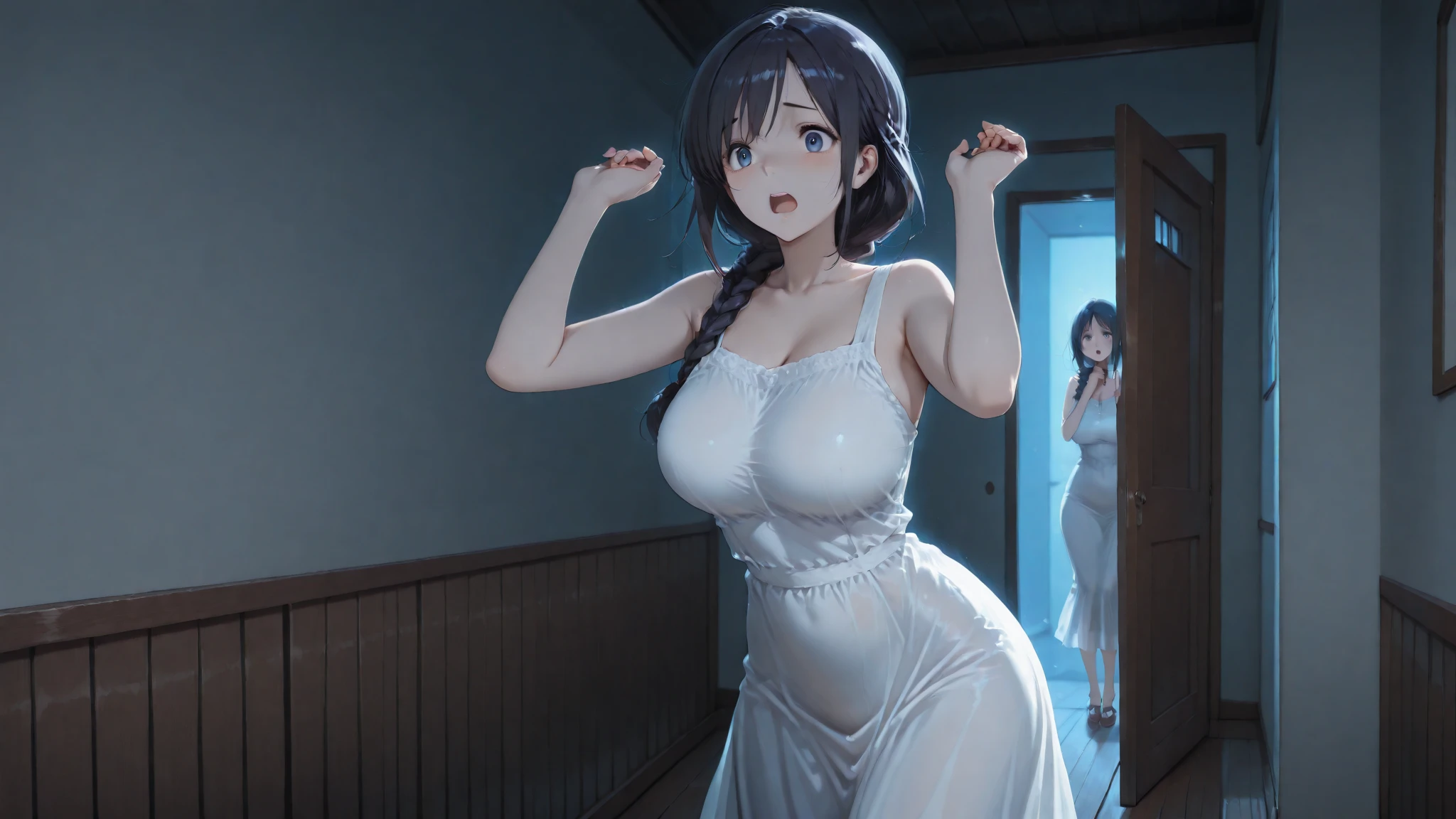 highest quality,wonderful,finely,extremely detailed CG Unity 8K wallpaper, (1 Girl,Black Hair, Blue Eyes,double bun), (hanging breasts:1.3), (bent over:1.2), (naked towel:1.2), (open mouth:1.2), (long tongue:1.2), (mouth drool:1.2), (black stockings:1.1),(Thighs),(Waistline),(from behind:1.2), (from below:1.1)