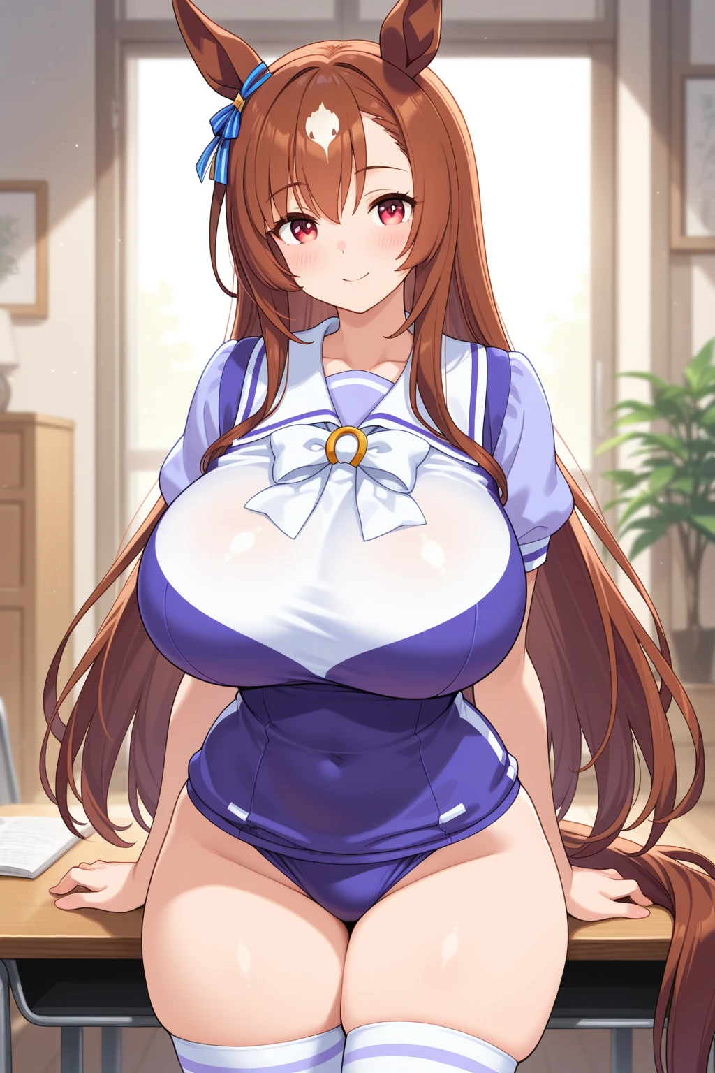 One girl,Huge Breasts, Have, White Background, Both sides up, bra,underwear,{{{Plump, thick thighs}}},{{{Knee-high socks}}},Sexy pose,Happy,Huge Ass,Yellow Eyes,