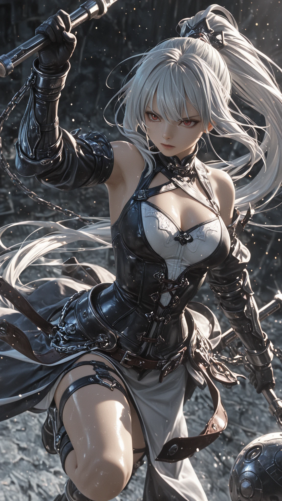 Epic CG masterpiece, hdr,DTM, full ha,8K, ultra detailed graphic tension, dynamic poses, stunning colors, 3D rendering, Surrealism, cinematic lighting effects, Realism, 00 renderer, super realistic, Super view, super wide Angle, HD
blury background,automata inspired、Nier Automata Characters、Nier Automata Cosplay、(High Resolution、4K、highest quality) Inspired by Nier、A girl in a black outfit holding a sword: Automata。Girls、((Both eyes are completely covered with a black blindfold.))、Delicate and beautiful silvery white short hair、Infected by the symbiote,Beautiful detailed lips、And has a highly detailed face with fine skin texture。,symbiote,The girl&#39;s black outfit is made of shiny leather material.Symbiote-infected clothing、Gives a stylish and futuristic look。、Reflecting sunlight。The blade is intricately engraved、The craftsmanship shines through。Girl&#39;s hair blowing in the wind、Adds dynamic movement to the scene。The overall image is realistic and photorealistic.、Sharp focus and vibrant colors、Enhances visual impact。This artwork is from Nier : It captures the essence of Automata.、It pays tribute to the iconic character 2b.。,
depth of field,An ultrarealistic full body photo of woman in fighting venom symbiote, black venom symbiote tentacles, laying deep in dark black liquid , evil smile, evil glowing eyes, hyper realistic, 8K,
1gir, solo,lips, (shiny skin:1.5)skin tight,grey eyes,
spider web print,
