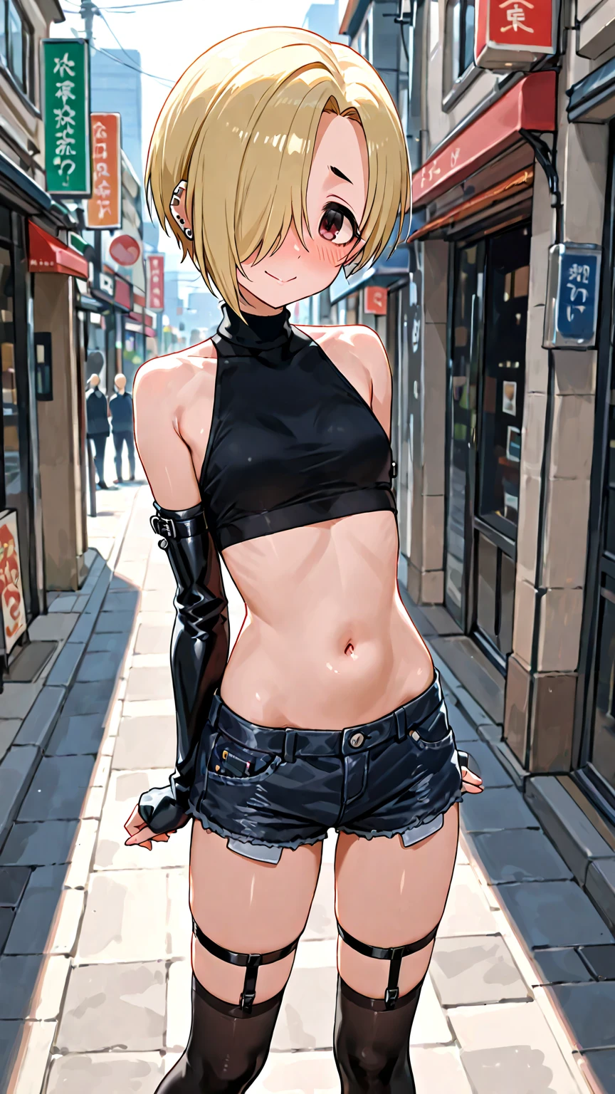 Android 18, multiple boys, v sign, double v, standing, cowboy shot, facing viewer, boxers, sandwiched, bikini, sweat, wet, shiny skin, narrow waist, black man, beautiful smile, masterpiece, best quality, highly detailed