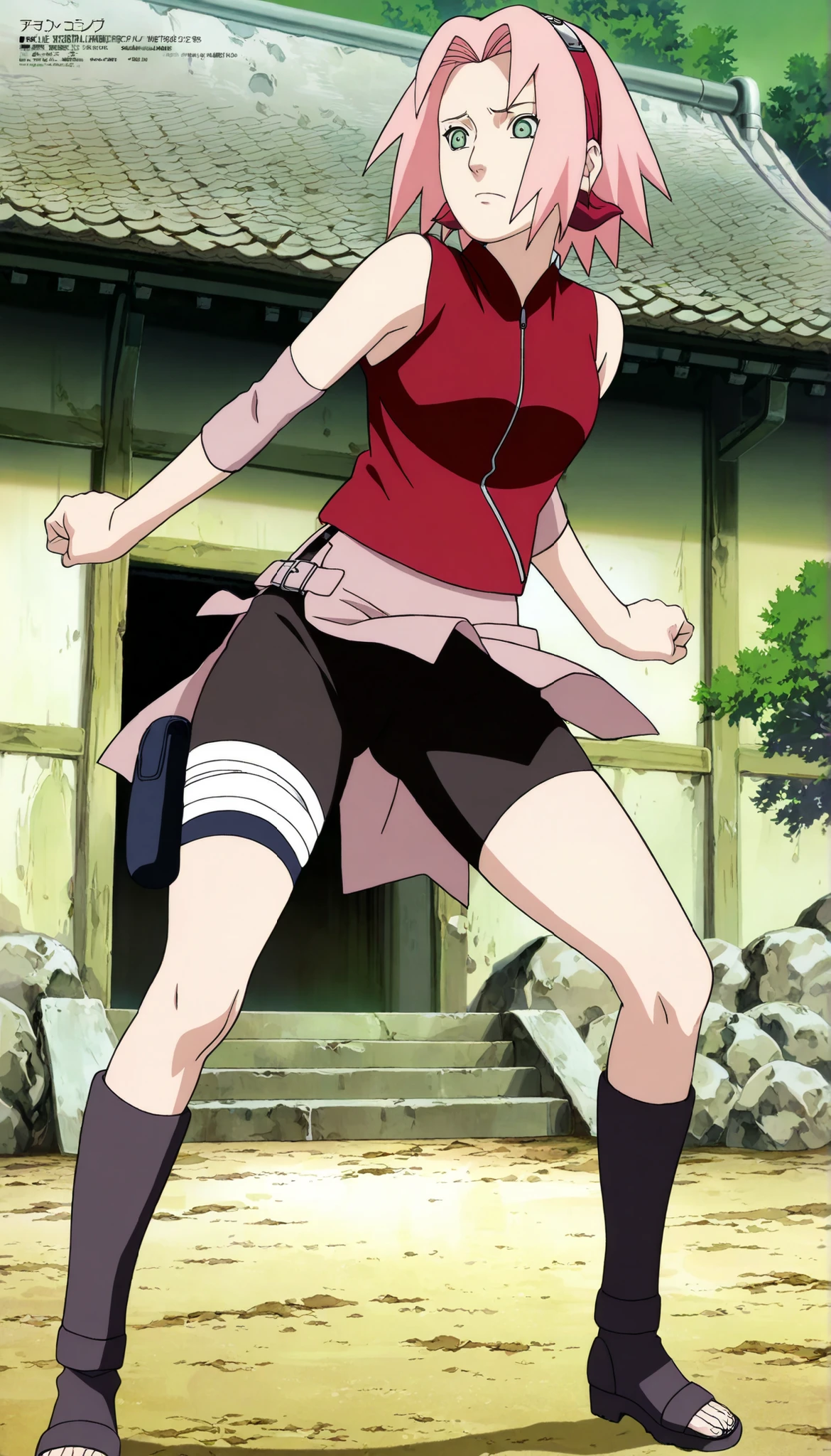 1girl,haruno sakura Fighting posture kicked , BREAK pink hair, short hair, red hairband, green eyes, parted bangs, BREAK red sleeveless minidress, zipper, pink miniskirt, bandaged thigh, BREAK medium breasts, beautiful body, beautiful legs , masterpiece,best quality,amazing quality,professional quality ,very aesthetic ,newest,scenery, ultra detailed ,highly detailed ,intricate , absurdres , high resolution , 4K , 8K , unity 8k wallpaper , crisp quality , sharp focus , rich contrast , rating_explicit , official art, official style,source_anime,anime screencap,anime coloring,megami magazine,anime,animated ,1girl, standing at konoha village, straight angle, full body,1girl,((haruno sakura , focus on the butt, black tight shorts, Spread your legs ,focus on the vagina)), BREAK pink hair, short hair, red hairband, green eyes, parted bangs, BREAK red sleeveless minidress, zipper, pink miniskirt, bandaged thigh, BREAK medium breasts, beautiful body, beautiful legs ,lift legs, masterpiece,best quality,amazing quality,professional quality ,very aesthetic ,newest,scenery, ultra detailed ,highly detailed ,intricate , absurdres , high resolution , 4K , 8K , unity 8k wallpaper , crisp quality , sharp focus , rich contrast , rating_explicit , official art, official style,source_anime,anime screencap,anime coloring,megami magazine,anime,animated ,1girl, standing at konoha village,(((full body,Beautiful legs)))
