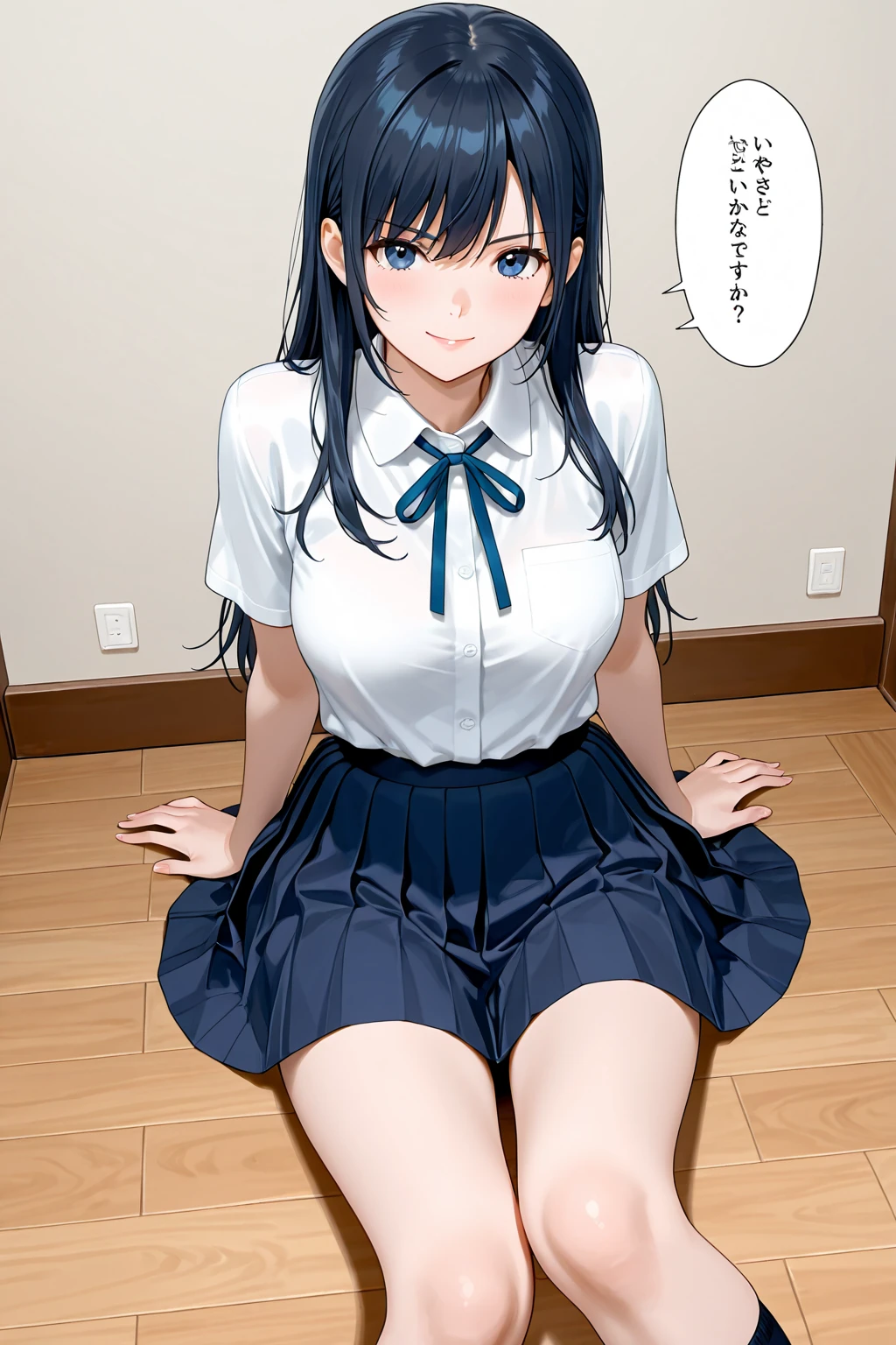 (8k, RAW Photos, Highest quality, masterpiece:1.2),
1 girl,alone,Mature Woman,Black Hair,Brown eyes,Long Hair, chest, chestの谷間, Observe the audience,Quite embarrassing，(((school uniform)))，
,(((Put your hand in your panties))), (( Masturbating by touching the vagina with your fingers)), love juice spilling on the floor, liquid splashing from girl&#39;Between the legs，whole body，Browsing Caution，Nipples，

 