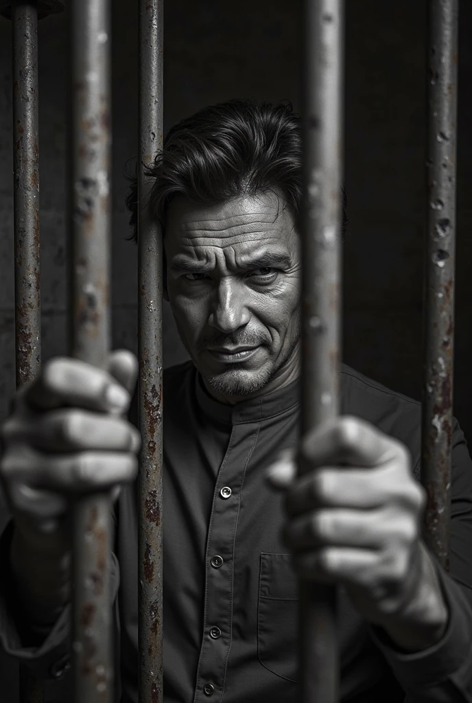 Create an image representing life and death with the face of a suicidal man., with a sad face, em um ambiente escuro, only with black and white colors, shocking that makes you admire and also feel fear and reflect on death. May it have ropes hanging on all sides.
 