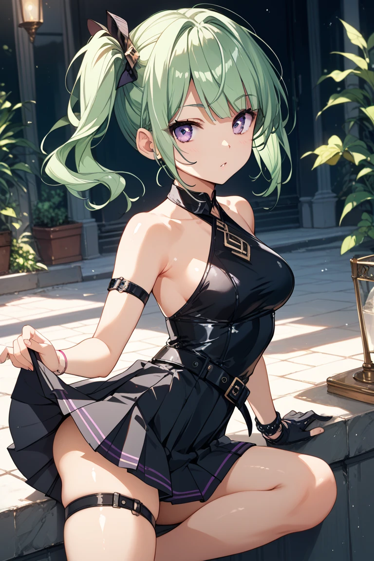 deltamon, backpack, tail, break, short hair, ((green hair1.5)), bob cut, 4 defined fingers, 1 defined thumb, (looking at viewer), break, sexy, ((solo)), (1 woman), ((25 years old)), ((highest quality)), ((masterpiece)), (familiar), skindentation, perfect face, 8k , (cowboy shot), break,((metallic costume)), break, blue eye, beautiful princess, evil smile, medium breasts, perfect limbs, (visible nipples:0.7), (camel toe:0.5), sexy, (kneeling), breast grab, (dutch angle), from below,
