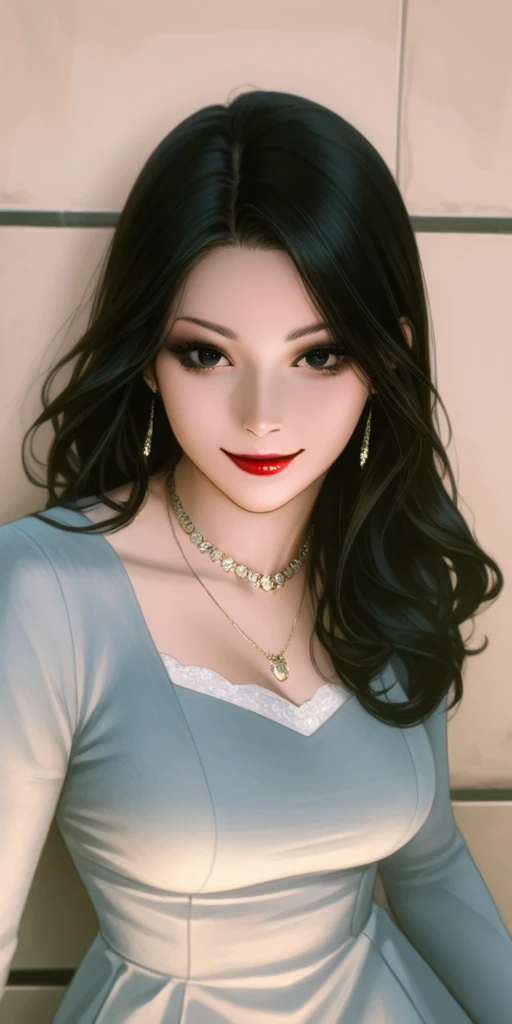 masterpiece, a photography of a woman in red dress with long hair, curly hair, black hair, wearing beautiful bracelet, necklace, earrings, satin dress, outside car , light smile,
ann3l3s3milton