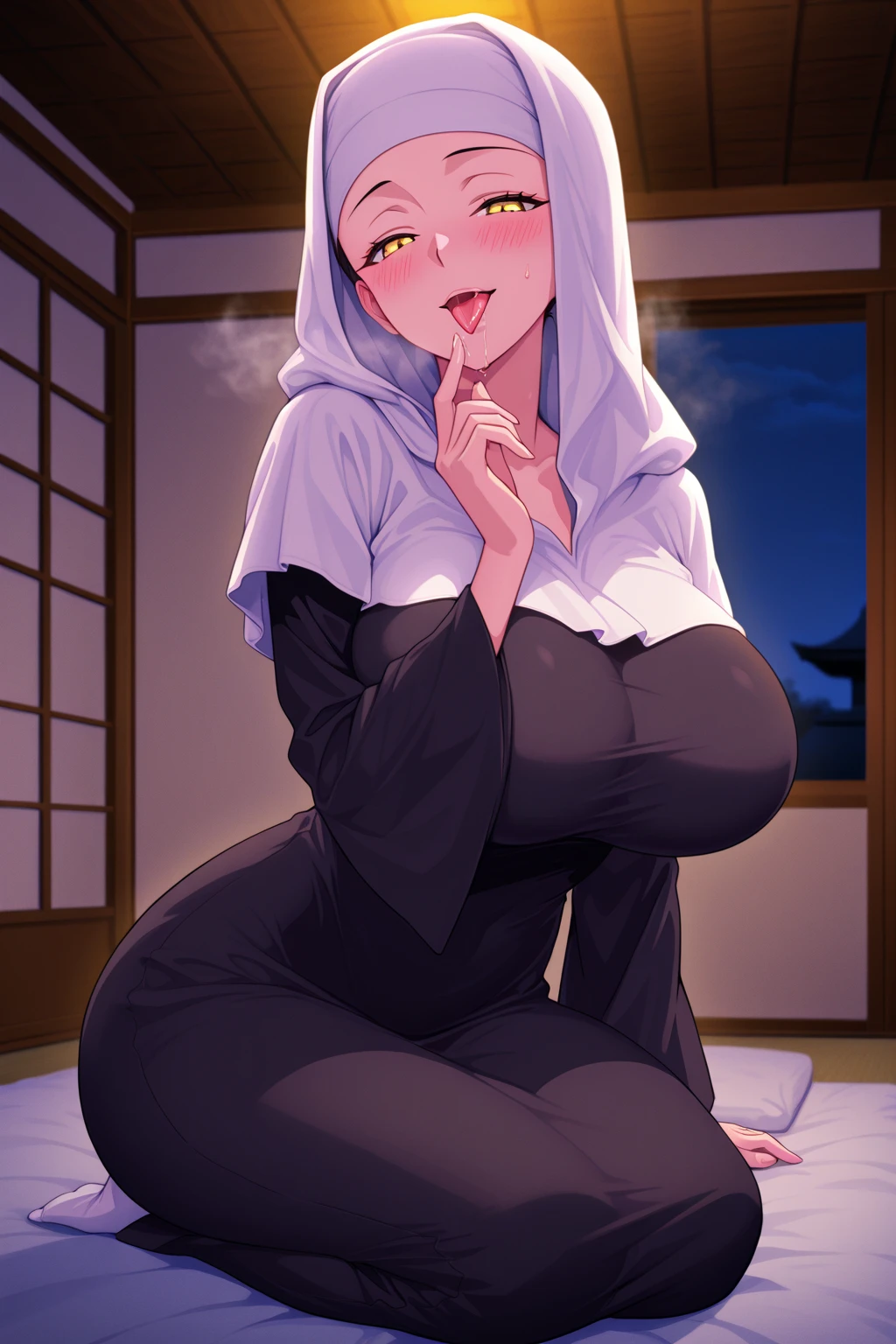 Photo of a mature malay female with saggy breasts (((lying on the bed))) & (((sleep))) inside (girl's bedroom), 40yo, busty body, tall body, (tanned skin), dimples, light, detailed face, ((closed eyes, snoring, open mouth, slobber,spittle, spreading legs)), (((hijab ,floral house dress))), (breast out, vagina out)