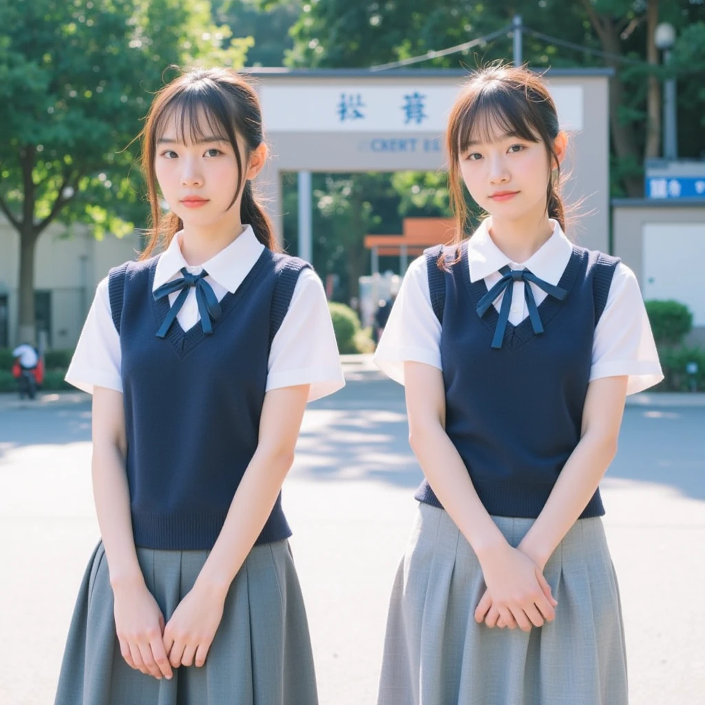 Two Girls,roromiya,ririchiyo,school uniform,Ascot, masterpiece, Highest quality、comminicate、Someone hugs me from behind、Twilight Classroom