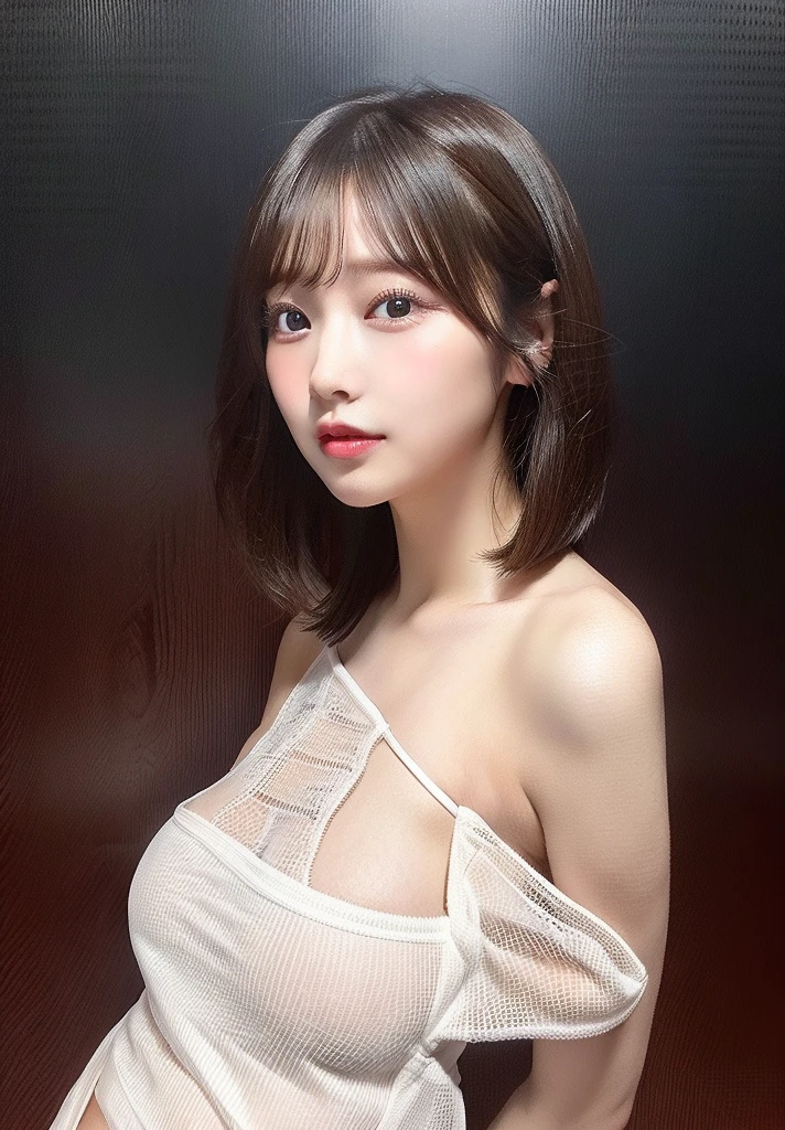 ((Best quality, 8k, Masterpiece :1.3)), 1girl, small head, big tits, stand straight forward, gray wall (((naked girl))), ((shot full body, Pretty woman:1.3)), ((((black , dark nipple, realistik nipple:1.2)))), (short hair, gigantic breasts :1.2), (((Ultra-detailed face))), Detailed eyes, Double eyelid