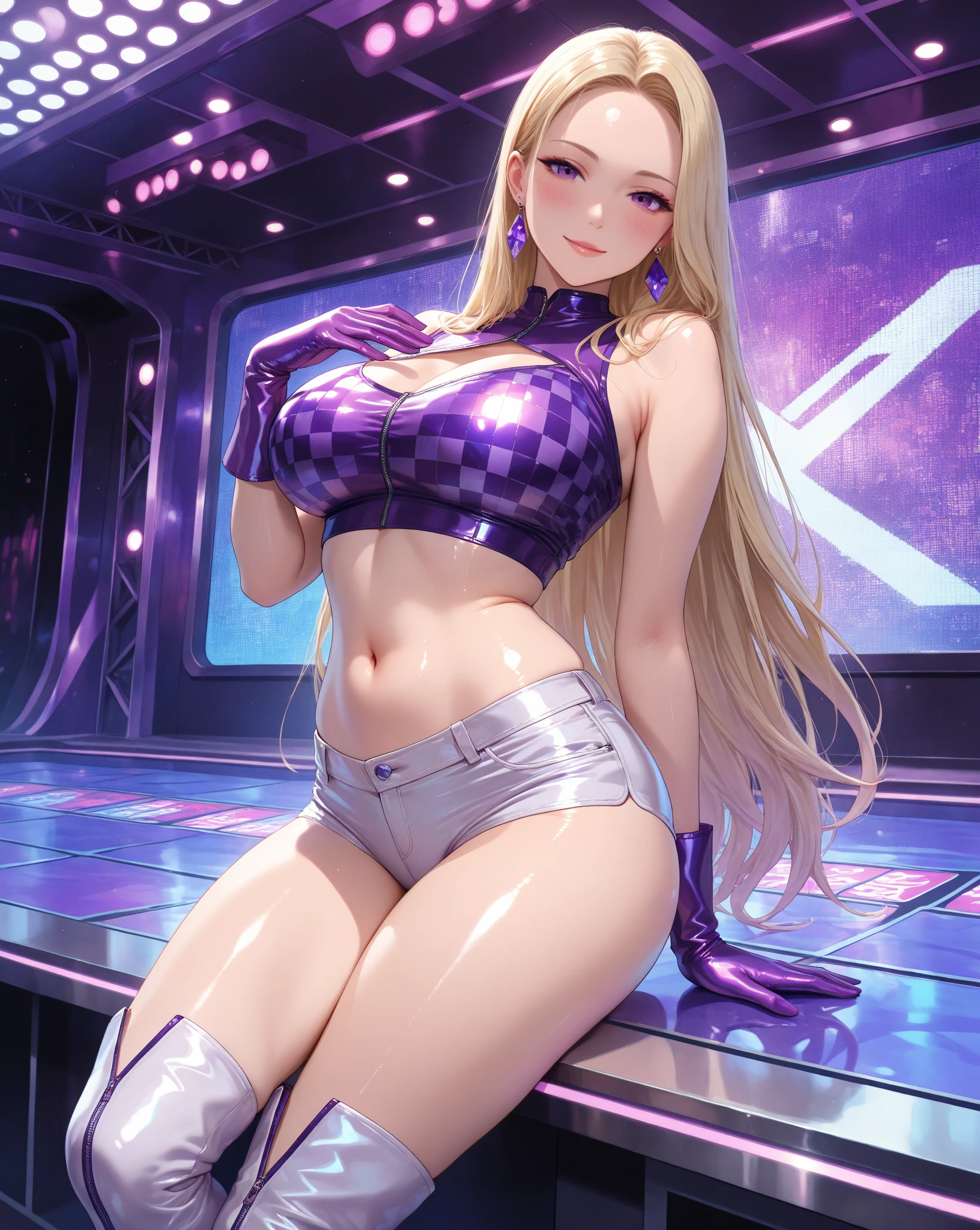 {nsfw}, cartoon, clothed sex, finely detail, beautiful detailed eyes, ultra detailed, samus aran, metroid, pubic tattoo, 1girl, full body clothed,1girl, solo female, mature female, standing, full body, contrapposto, bimbo lips, eyelashes, medium breasts, areolae, collarbone, blonde hair, blue eyes, long hair, beautiful detailed eyes, between labia, fingerless_gloves, gyaru, ganguro, kuro gyaru, bimbo_samus_clothes, (bimbo_samus_clothes:1.5), indifference, (bare shoulders:1.5), collarbone, (beautiful detailed background:1.2),(science fiction city skyline:1), (rooftop:1),best quality, (beautiful lighting:1),bimbo, barbie oufit, ganguro art, ganguro style, ganguro illustration,