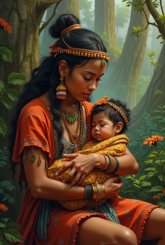 Indigenous woman with her baby