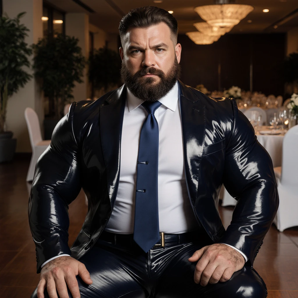 50 years old,daddy,shiny suit ,Dad sat on a chair,k hd,in the office,big muscle, gay ,black hair,handsome face, stubbles, open shirt, bulging hairy pectorals,masculine,strong man,the boss is,handsome,sex,leather gloves,lecherous dad,look straight ahead,dad is handsome,dad is gay,dad is sex dad,raise your hand in greeting,chelsea boots man,full body, bulging crotch, hair grey on the sides