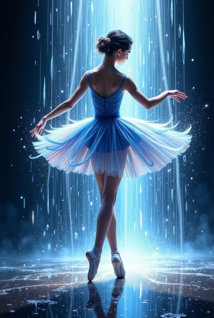 1girl,french braid,full-body shot,ballet,tutu,floating rain,[tutu:floating rain:0.1],cinematic lighting,ray tracing,light particles,screen space refraction,glowing,simple background, (Masterpiece, best quality,complex details: 1.2),ultra-high definition, high saturation,clean bright colors, rich details, 8k,RAW photo,Canon
