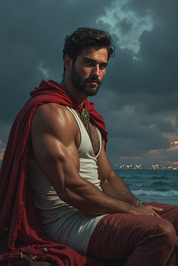 Caim e Abel 1 man full body fully shaven black hair blue eyes huge muscular 23 big thick penis large testicles greeting the viewer superman costume age 45 morning
