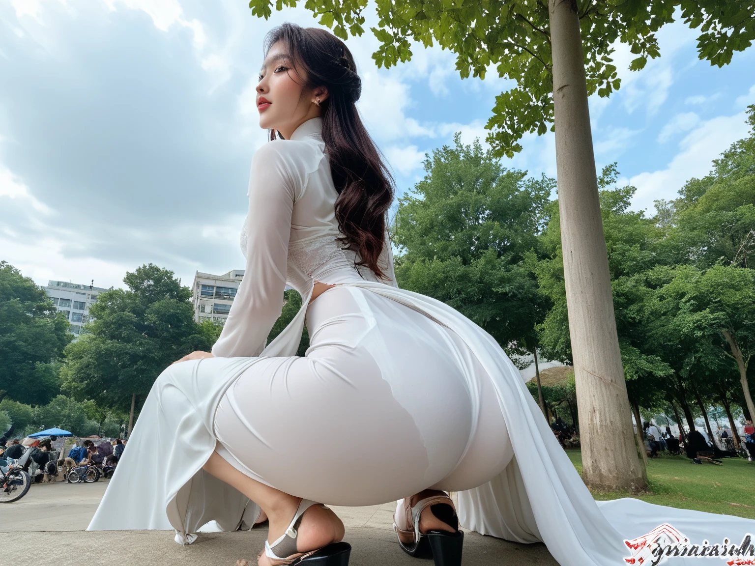 Top Quality, Masterpiece, Ultra High Resolution, (Photorealistic: 1.4), Raw Photo, 1 Girl, Black Hair, Glossy Skin, WET BODY, Pubic Hair Visible, Pubic Area Showing, Lying With Legs Spread, No Bra, No Panties, Dark Areola, Dark , Large Shirt with Buttons, Men's Shirt