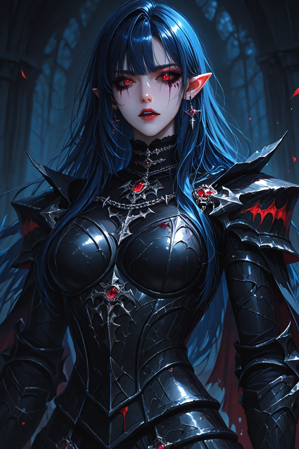 Photo of wych in FULL armor, wearing intricate ornamented black metallic armor, claws, topknot, red hair, pale skin, blood on weapon, evil smile, 
(girl:1.2), FULL armor, epic, reflective black metal scales, silver trimmings, details, shoulder armor detail, outfit, 
holding a skull, lying down,  upper body, ((blurred background:1.3)), 
<lora:tool - add_detail:0.7> <lora:Wych MK1 by CARAXES:0.7>