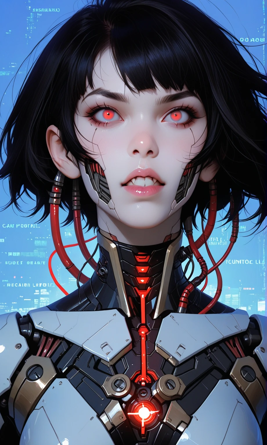 (score_9, score_8_up), score_7_up, embedding:zPDXL, 1girl, solo, breasts, very long hair, bangs, simple background, black hair, red eyes, closed mouth, weapon, small breasts, blunt bangs, medium hair, looking at viewer, floating hair, expressionless, glowing eyes, science fiction, android, cable, mechanical arms, cyborg, robot joints, mechanical parts, tube, spine, black background , <lora:Concept Art Twilight Style SDXL_LoRA_Pony Diffusion V6 XL:0.8> <lora:Expressive_H:0.8>, expressiveH <lora:Smudge15:0.65> brush texture,smudgy,traditional art,liu2, <lora:sinfully_stylish_SDXL:0.61>
