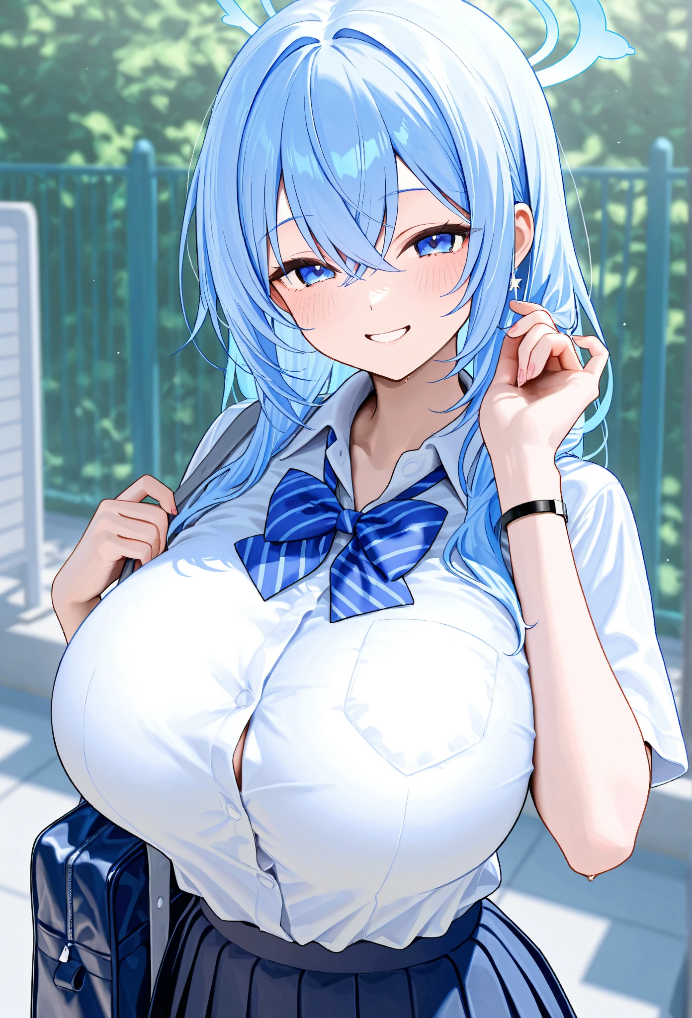 best quality,((big breasts)),(((loli))),((breast focus)),((little girl)),(()), ((penis)), nsfw,1 boy, breast squeeze,cum on breasts, (school uniform),pojecile cum,((vulgarity)),((show off nipple)),((arms behind back)),(on back),blue hair,,blow job,fellatio,paizuri