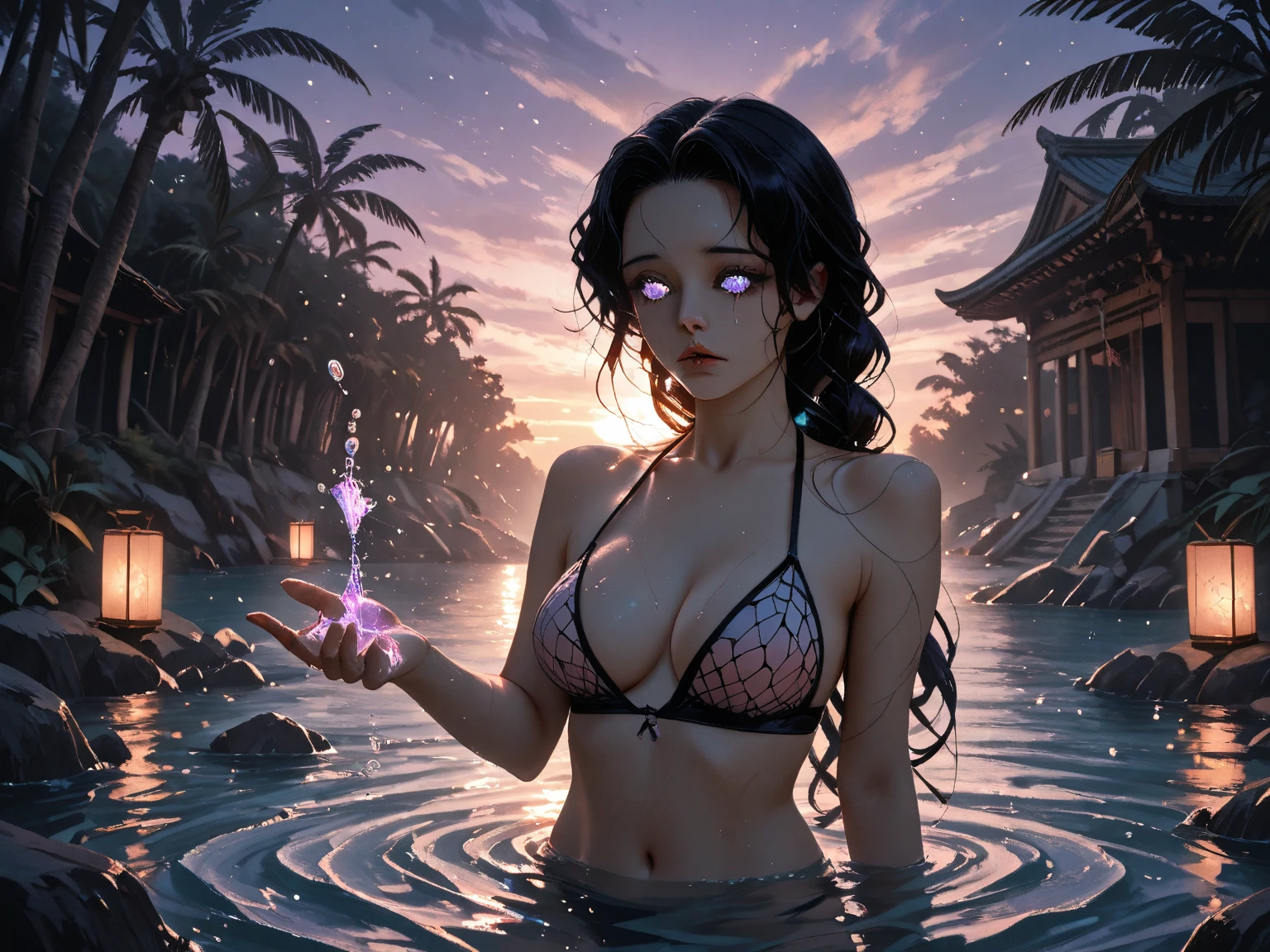 best quality, (wide shot), cgsociety, 8k, ultrarealistic,
at night, dark, nighttime, interior, intricately detailed, ancient temple, (ruin), a gorgeous woman swims in a large pool of iridescent water, dusty, deserted, ancient, crumbling pillars, poorly lit,
Cinematic light, intricate detail, detailed facial features, high detail, sharp focus, smooth, aesthetic, extremely detailed, (by greg rutkowski:1), (by luis royo:1), by artgerm, Stephen Kasner, John Picacio