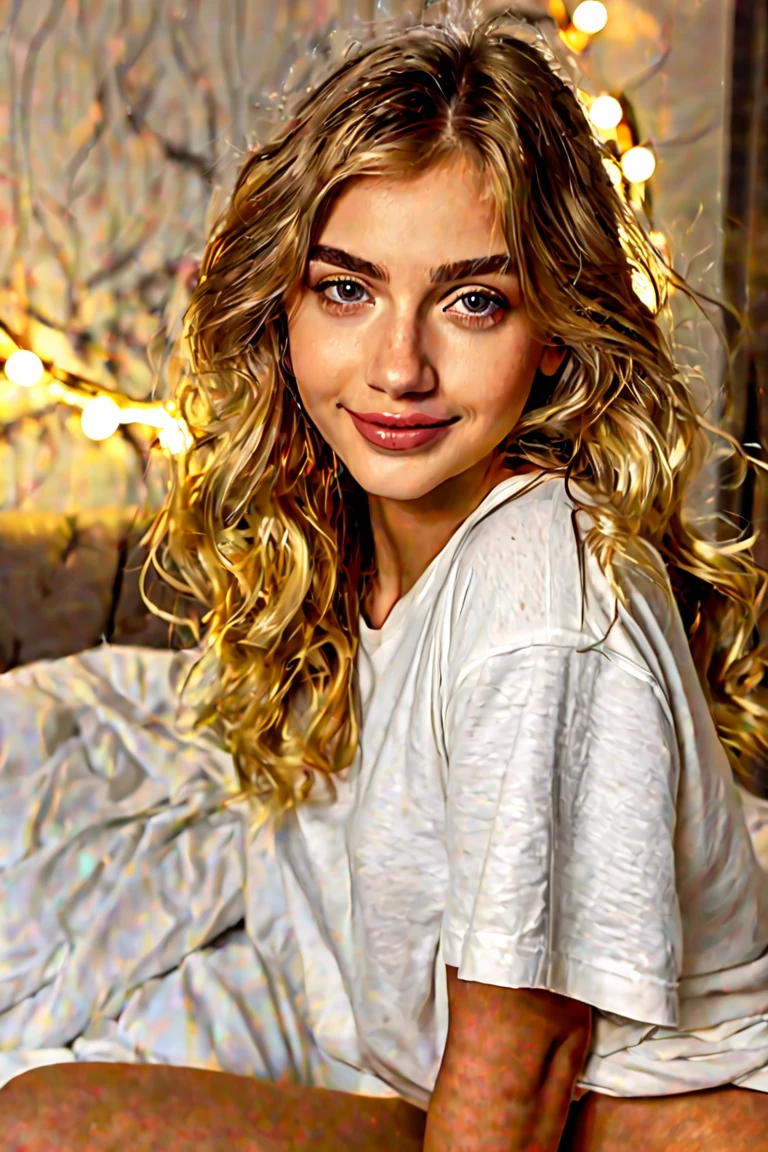 absurdres, RAW photo, highest quality, (masterpiece: 1.3), high detail RAW color photo, professional photo, extremely detailed CG 8k wallpaper unit, photo-realistic, realistic, RAW photo, masterpiece, best quality, highres,
1girl, 19 YEARS OLD, white, blonde hair, wavy, Average length, unkempt hair, beautiful body, perfect gorgeous face, beautiful light brown realistic eyes, fair skin, detailed skin texture, very small natural breasts. Serious. Tired. Guy who just woke up. Lying on a couch with a blanket. Selfie angle. (Sleeping T-shirt, simple design). An ordinary house, small, dark.