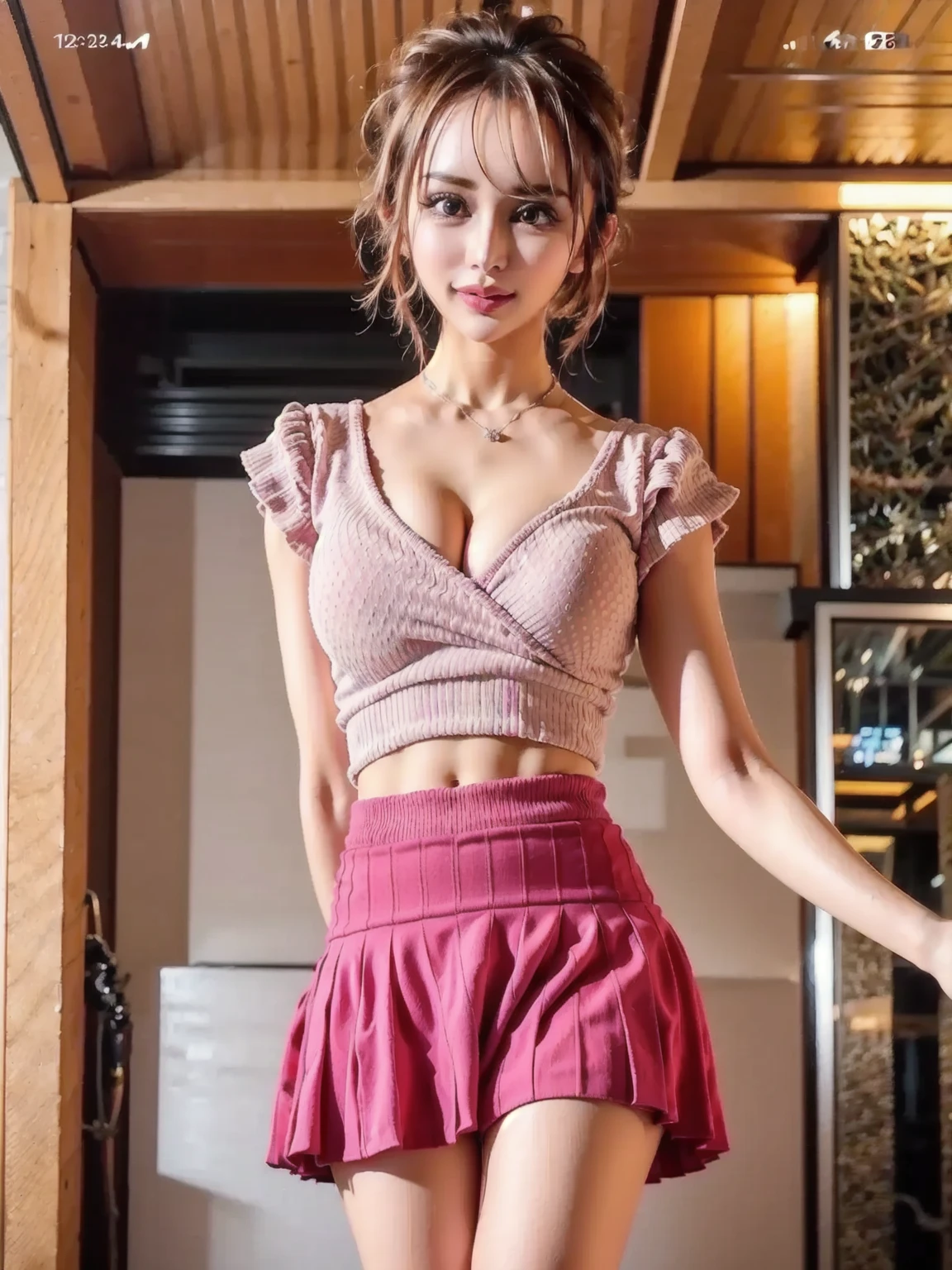 masterpiece, high quality, best quality, high resolution, 4k, high definition, beautiful lighting, highly detailed face, well designed hands, well designed legs, high heels, well drawn eyes, 1girl, gray hair, brown eyes, medium breasts, big ass, white shirt, wet shirt, visible bra, pink, blue skirt, (((from below))), ((((menstrual period))), ((menstrual blood discharge from the thigh)))), bottom selfie,