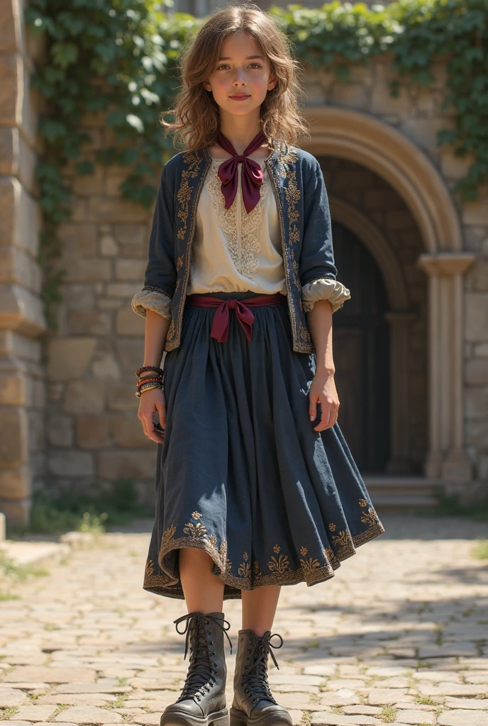 ((best quality)), ((masterpiece)), ((realistic)), (detailed), female Middle-aged, Angular, Middle Easterner, Deep blue eyes, Freckles, Dutch braid hair, Satisfaction wearing Wide-leg linen pants, Light yellow Patchwork Canvas Chiffon blouse, , , , Arms linked with someone, indicating companionship, ((masterpiece)), absurdres, HDR, <lora:add_detail:1>, <lora:LowRA:0.5>