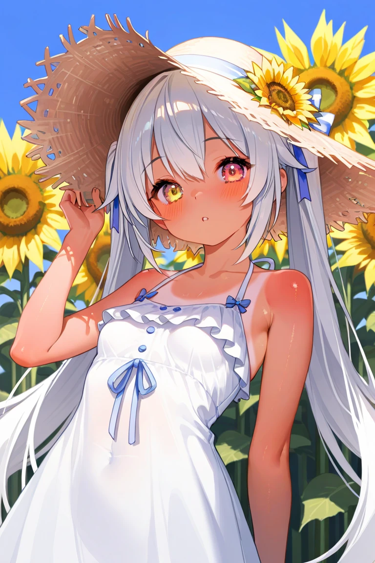 master-piece,hyper quality, hyper detailed,perfect drawing,1 Beautiful Girl、(((Holding a large bouquet)))、(((White bikini)))、((Rabbit ears))、((Rabbit tail))、Rabbit palm、Rabbit's foot、Rabbit's fingers、Big eyes with double eyelids、、white  hair、drooing eyes、Height 65cm、MeasurementsB95W60H90、fluffly、Kneeling、pow pause