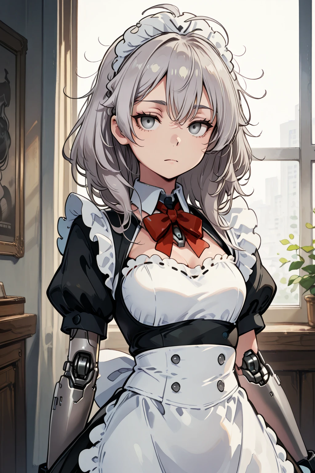 1girl, kal'tsit \(arknights\), arknights \\\\\ masterpiece, best quality, very aesthetic, absurdres, newest \\\\\\ slim body,///// ,by nyantcha,cutesexyrobutts , by khyle,,////// beautiful face, , serious, angry, green eyes, animal ears, big ,victorian maid
,  solo,maid uniform, ,skirt, black and white clothes
