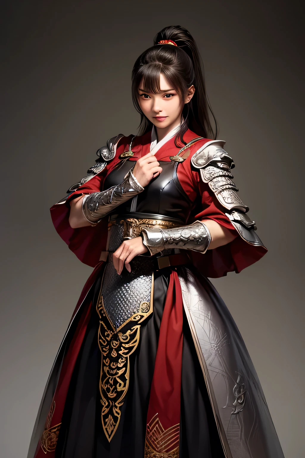 (masterpiece :1.2, Highest Quality ), Beautiful Illustrations , (natural side lighting, Movie Lighting), A woman wearing white armor and a red cloak, 1 person,Long Hair,Disconnect , Thin Waist High Definition Face and Skin Textures, Staring at the Camera , perfect beauty: 1.4, fine particles, double eyelids, Whitening, Highest Quality , super high resolution,simple background, Chinese warrior ,Martial Arts, simple background , very detailed,Beautiful female warrior、ponytail、standing in the teacher's house、Smile、 (masterpiece :1.2, Highest Quality ), Beautiful Illustrations , (natural side lighting, Movie Lighting), A woman wearing white armor and a red cloak, 1 person,Long Hair,Disconnect , Thin Waist High Definition Face and Skin Textures, Staring at the Camera , perfect beauty: 1.4, fine particles, double eyelids, Whitening, Highest Quality , super high resolution,simple background, Chinese warrior ,Martial Arts, simple background , very detailed,Beautiful female warrior