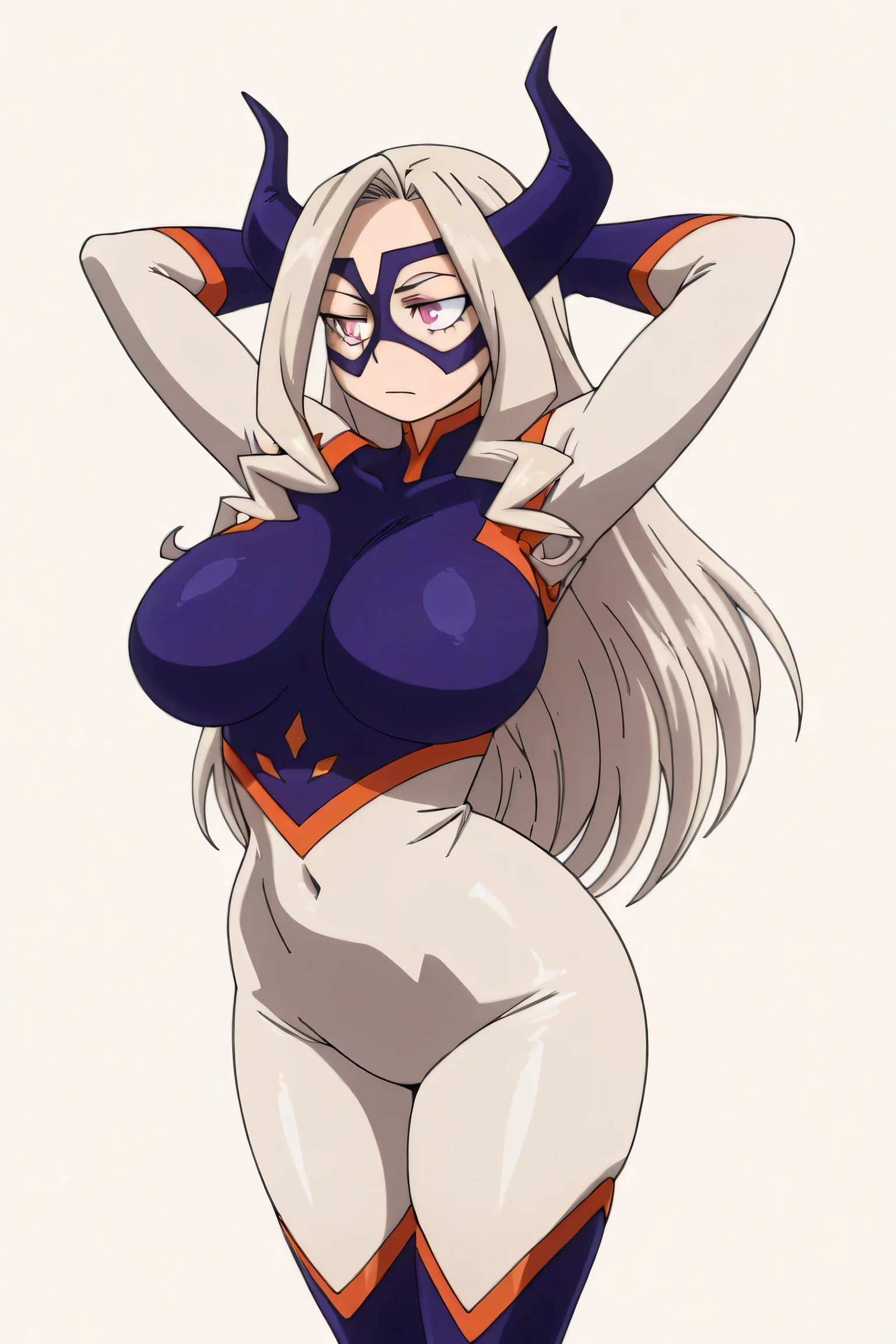1girl, mount lady, boku no hero academia \\\\\ masterpiece, best quality, very aesthetic, absurdres, newest \\\\\\ sportive body,  \\\\\\  by dodok, nyantcha, cutesexyrobutts, by khyle ///// blonde, purple eyes,   , 24 years old,, wearing only apron, big tits, naked, rating general, hands behind back
