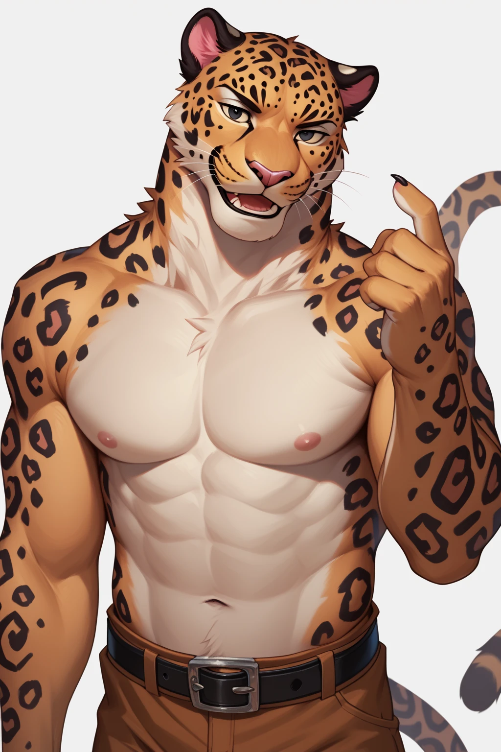 Solo, Furry, Anthro, Serval, Male, Naked, Standing, E621, Large thick penis exposed, Hands behind back, Plain background, Front view, by glitter trap boy
