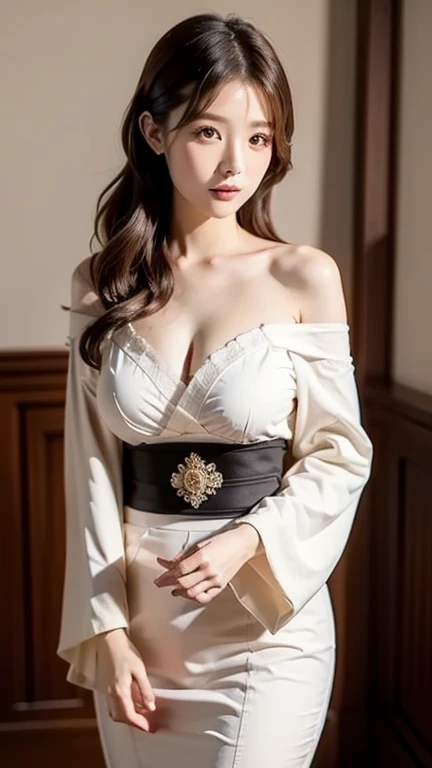 8K Ultra HD, Digital SLR,Film Grain, Fujifilm XT3,(highest quality:1.3), (masterpiece:1.1), High resolution, Cinematic Light, White long sword　Holding a Japanese sword,Intricate details, (Realistic) (Night view) Realistic backlight、Dramatic red toned light、Beautiful Japanese Geisha full body photo, ((Facial texture Pore details)), Grin、Devilish smile, Simple messy hairstyle, Wearing a black satin kimono with a traditional dragon motif, Open shoulders, Colorful dragon tattoos all over the body, Long Blade, Inside a traditional villa,白い柄のHolding a Japanese sword,, 8k, Front blur,Ultra HD, Digital SLR,Film Grain, Fujifilm(8k, highest quality, masterpiece:1,2), (Realistic, Realistic:1.37), Very detailed, One Girl,), (Very detailed), (Detailed and beautiful eyes), (highest qualityの), (Very detailed ), (masterpiece), (Detailed face),woman((19 years old)), hair((red, Wavy, length)), eye ((red eye, big eye)), Clothes((kimono，big slit, Red floral pattern)), accessories ((Earrings, necklace)), Huge breasts, big , smile, background,Long Hair，Red Clothes，Cowboy Shot
