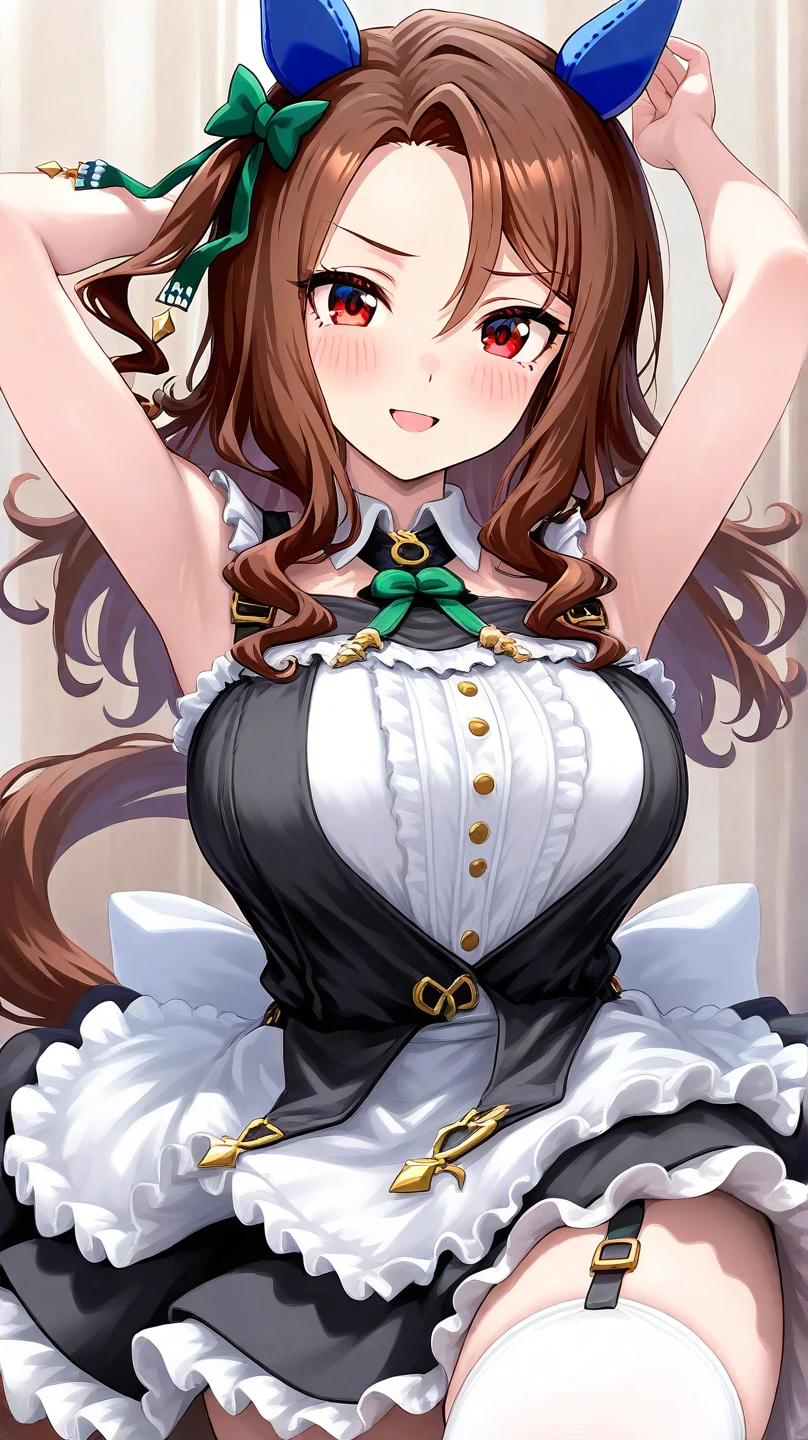 best qualit,1girl,solo,
,thighhighs, <lora:cyberdollmayV1:0.5>,cyberdoll_may,handmaid_may,1girl, solo, underwear, thighhighs, panties, maid,white thighhighs, maid headdress, short sleeves, white panties, mop, green eyes, apron, open mouth, puffy sleeves, dress,, pantyshot, puffy short sleeves, frills, garter straps, smile, shoes, standing,smile,large_breast,