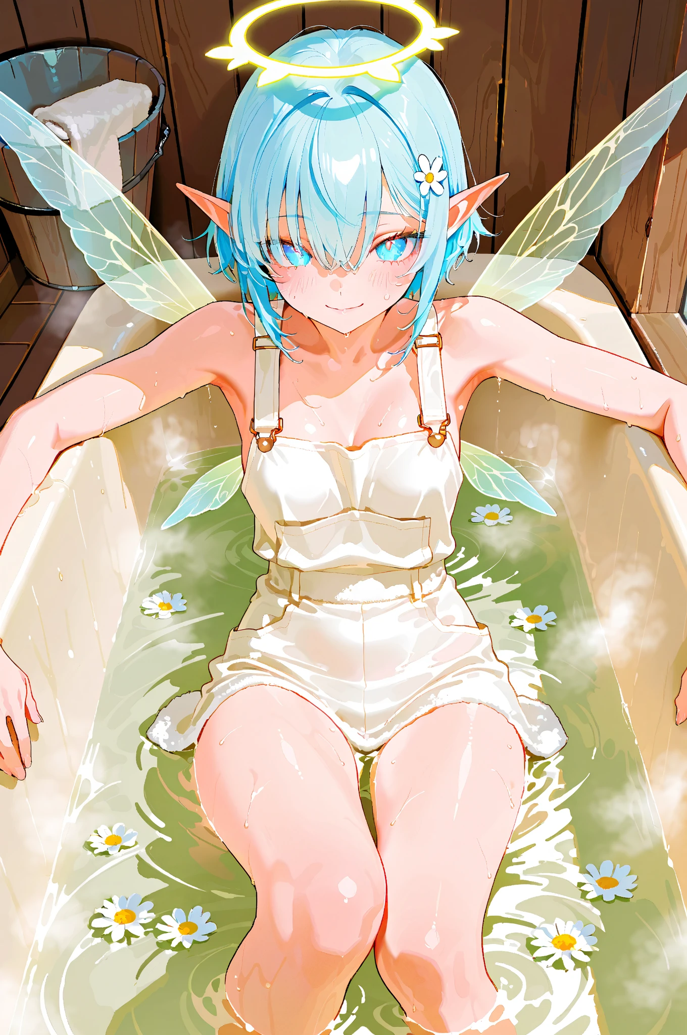nude, flat chest, sunbathing, 8 years old, lying down, loli, outside, smiling, sunny, bright sunlight, eyes closed, grass, pointy ears, masterpiece, best quality