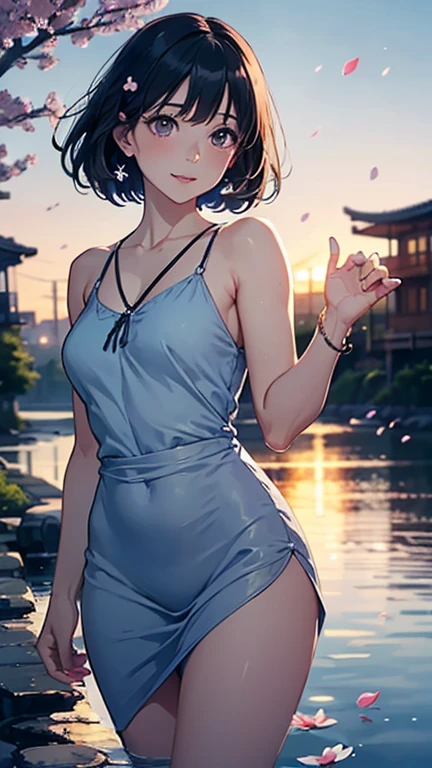 best qualtiy， tmasterpiece， 超高分辨率， realisticlying，1 female，Black jellyfish hair，（Sexy black Balenciaga），（hot onsen），Arrogant sexy face，There are water droplets on the body，full body pov，wide angles