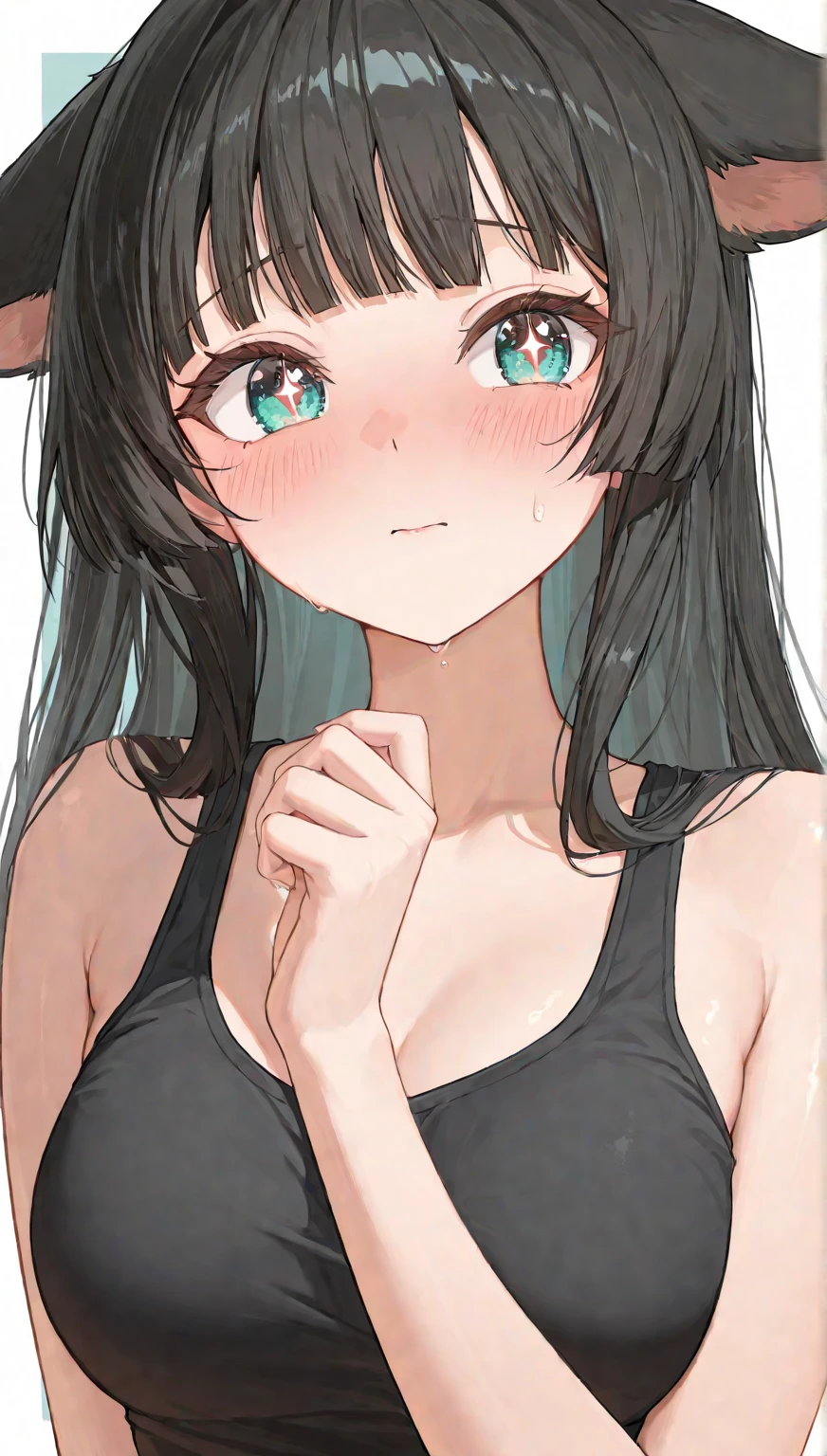 1girl, best quality, amazing quality, very aesthetic, absurdres,masterpiece, white background, simple background, ,black hair,brown eyes,,one-piece swimsuit, ,school swimsuit,twin tail, half-closed eyes,focus face,masterpiece,tongue out,open mouth,