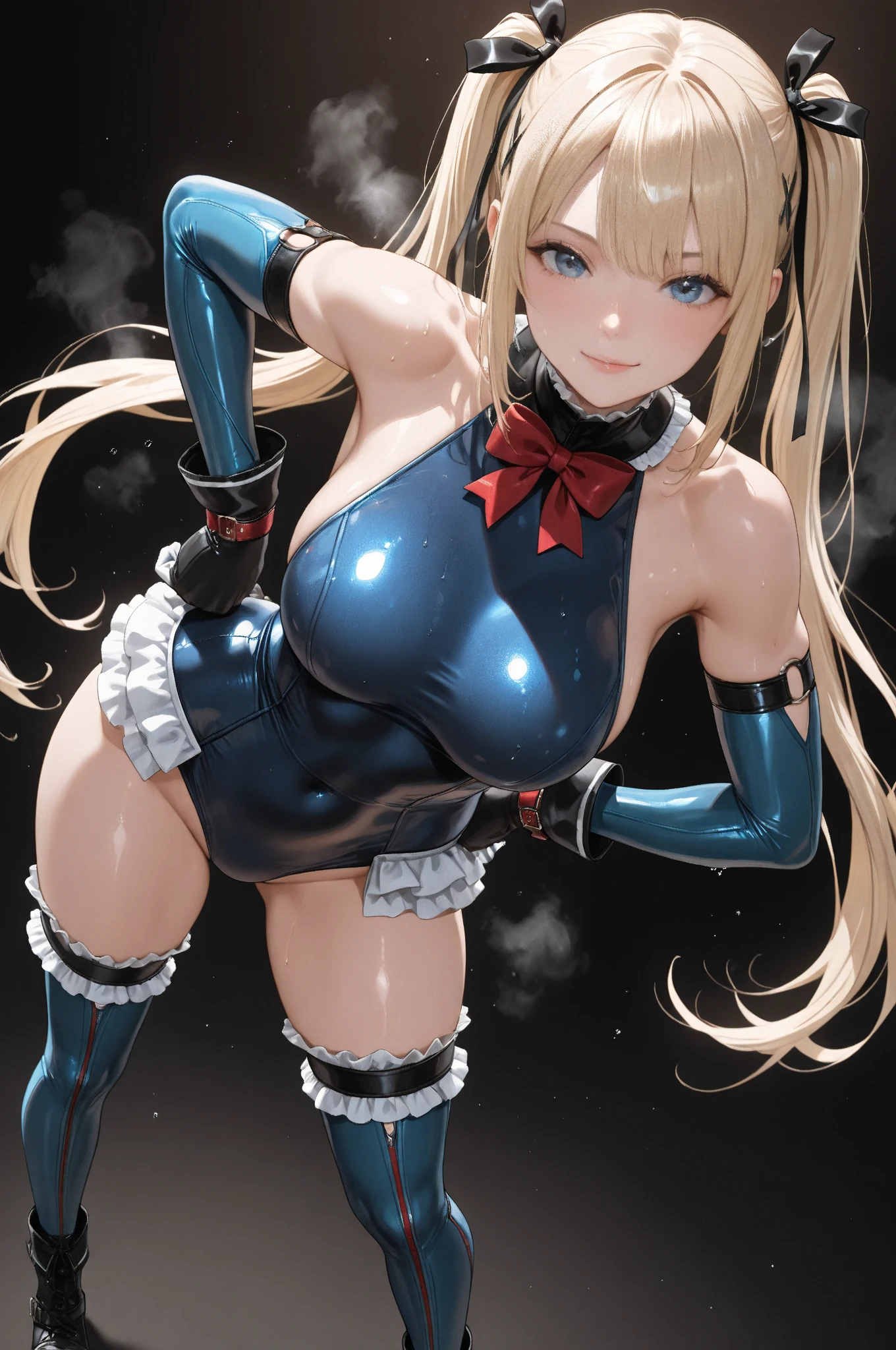( girl Full body :1.7) masterpiece、hiquality、1girl in、solo、Marie Rose、cowboy shot、embarassed expression、((Casino))、(((bunnygirl)))、((Leotard with open chest))、((pantyhose))、Put your hands on your hips、 (Foot focus:1.3) (White cuffs)、natta、(Bare chest from the neck)