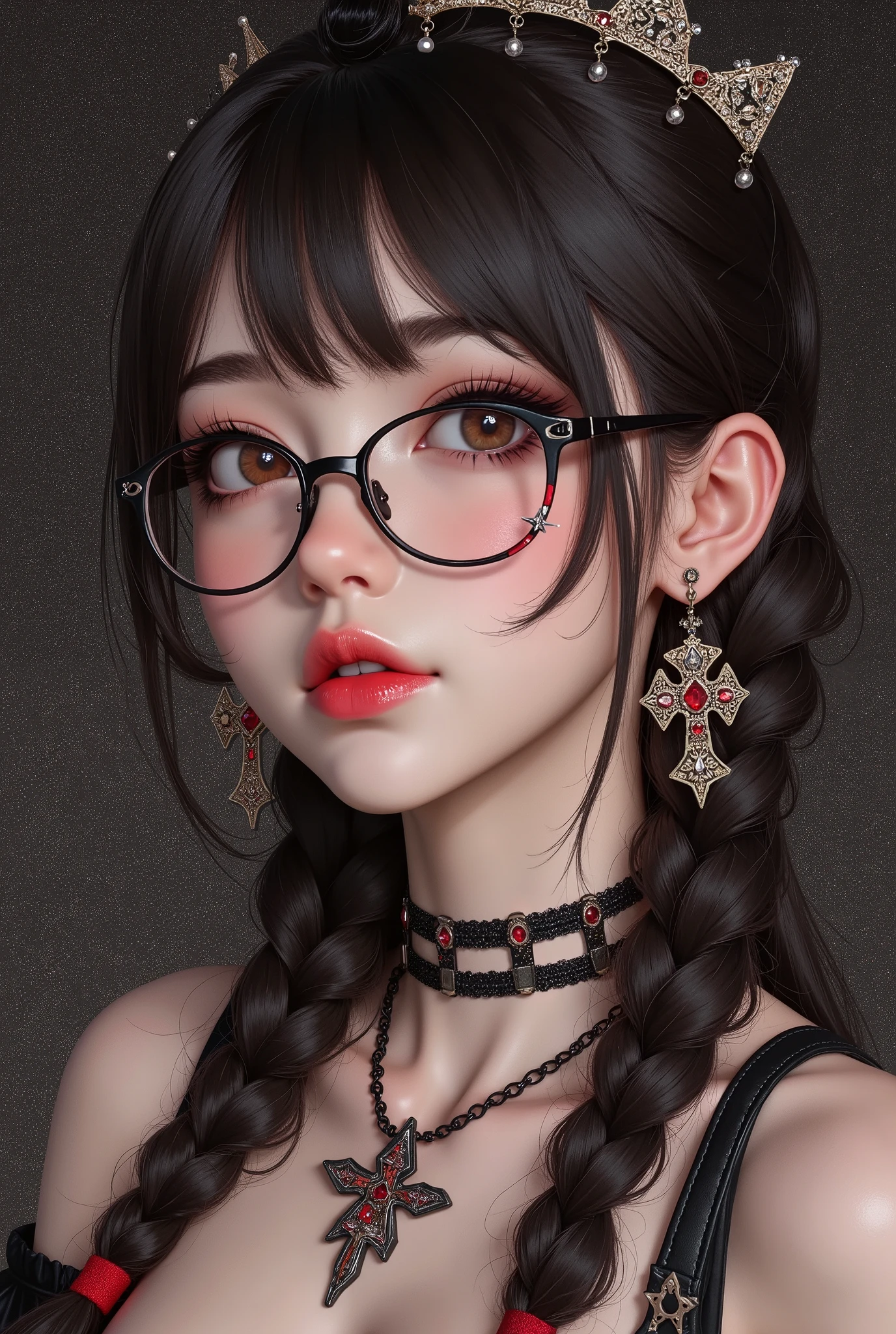 ( Highest Quality, best illustrations,high image quality:1.2), (Horror Fantasy:1.5), (ink and watercolor:1.5),(Ominous Scenery :1.5),(A lot of dust rises:1.5),( Dirt Track :1.5),(wonderful:1.5),(masterpiece:1.5), (Powerful figures:1.1、Big Breasts:1.3) 、 ((((glasses、Closeup Shot, cute、 Red Eyes、 Evil Ruby's Cursed Necklace )))),(((glasses、Big Breasts、 braids)))、 cute face, raise eyebrows , ,(Fatal Beauty, charming beauty ) ,(Mysterious Charm:1.1),(Big Breasts、attractive silhouette), high image qualityテクスチャ 、High Quality Shadows、 beautiful and delicate face 、 beautiful, delicate, eyes are sticky liquid dripping 、 ray tracing 、 20th Generation、 cute K-POP girl、( The Face of Korea )、Thin face、( Ulzan-6500-v1.1:0.6)、 Face of Pure Loss _v1 , ( beautiful and delicate face , beautiful and delicate eyes, perfectly balanced face , high image quality skin , detailed skin, lens flares {x} perfect ratio 4 fingers to 1 thumb :1.25)、 DSLRs、 地獄から来たbeautiful悪魔女 , ATTRACTIVE GIRL , Real Girls, Gurwitz, Gurwitz-style Artwork , Girl Roleplay, Realistic 3d style, cgstation Popular Topics,, 8k portrait rendering BYMR. nomi ,(truth,truth:1.4,glassesの少女 :1.2)、cheek、 glossy lips, 1. オーバーサイズ comment: comment、 come up with an oversized design that covers shoulder to knee.。 navy blue or black are standard colors .、[ Soft khaki or beige , wait.、 Pick the right color for the season 。 2. choose the color that suits your skin : To protect yourself from the cold、 choose the color that suits your skin 、 ニットの質感と色を commentに合わせてください .。 3. ワイドレッグ pants: pants, choose a wide leg design 、combines mobility and style。Dark tone denim or black pants look great.。 4. knee-high boots: オーバーサイズ commentに含まれるもの、boots are black or dark brown Match the texture and color of the fashionable.、 Gives a stylish impression 。 5. accessories: The 。 Disney 、 long necklace 、6. handbag: handbag、let's match the color of your outfit.