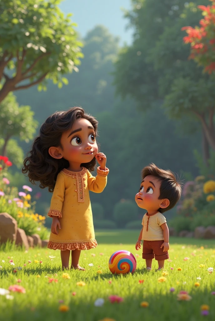 SIDE VIEW CAMERA OF ((masterpiece, best quality)), award winning, 4k, 8k, 3d pixar animation character, visible face, SIDE VIEW, a SIDE VIEW CAMERA OF ((masterpiece, best quality)), award winning, 4k, 8k, 3d pixar animation character, visible face, SIDE VIEW, a 25 YEAR OLD woman NAMED BRISA, portrait, beautiful, cute, yellow shirt, yellow pants, light long blue apron, pink sneakers, long plaid blue hair, light tan skin, brown eyes, ((Perfect Hands)), UHD, 8K, her pose is HUGGING A 14 YEAR OLD LATIN BOY wearing yellow long sleeves shirt, green pants and a green backpack WHO IS CRYING, BRISA IS CRYING ALSO WHILE SHE CONFORTS THE BOY WITH HIS GRIEF, BACKGROUND IS: ((masterpiece, best quality)),3d illustration of countryside el salvador, a big, tall and wide amate tree behind with a big hole in its trunk), dramatic moment, very emotional, sad moment, grey sky