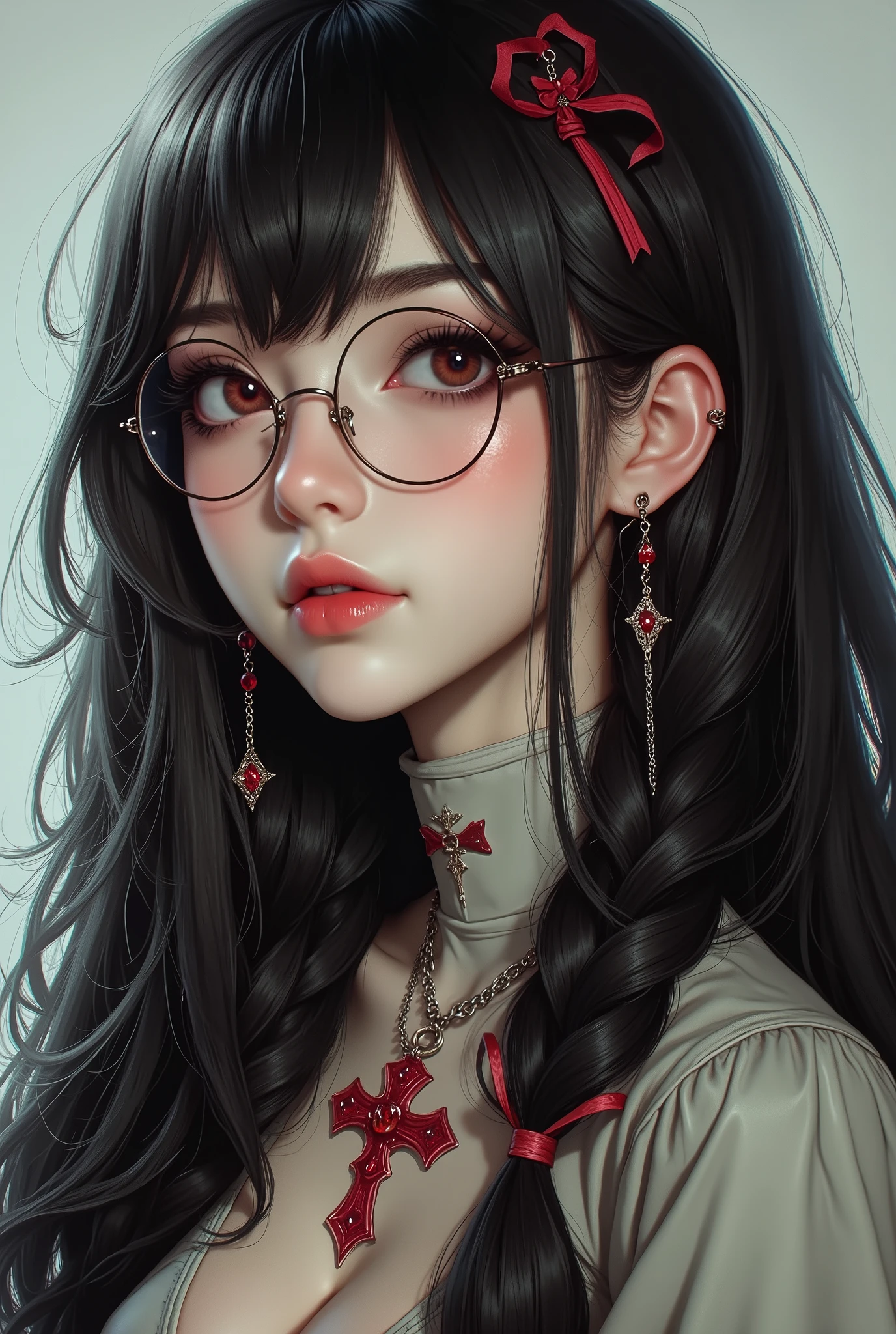 ( Highest Quality, best illustrations,high image quality:1.2), (Horror Fantasy:1.5), (ink and watercolor:1.5),(Ominous Scenery :1.5),(A lot of dust rises:1.5),( Dirt Track :1.5),(wonderful:1.5),(masterpiece:1.5), (Powerful figures:1.1、Big Breasts:1.3) 、 ((((glasses、Closeup Shot, cute、 Red Eyes、 Evil Ruby's Cursed Necklace )))),(((glasses、Big Breasts、 braids)))、 cute face, raise eyebrows , ,(Fatal Beauty, charming beauty ) ,(Mysterious Charm:1.1),(Big Breasts、attractive silhouette), high image qualityテクスチャ 、High Quality Shadows、 beautiful and delicate face 、 beautiful, delicate, eyes are sticky liquid dripping 、 ray tracing 、 20th Generation、 cute K-POP girl、( The Face of Korea )、Thin face、( Ulzan-6500-v1.1:0.6)、 Face of Pure Loss _v1 , ( beautiful and delicate face , beautiful and delicate eyes, perfectly balanced face , high image quality skin , detailed skin, lens flares {x} perfect ratio 4 fingers to 1 thumb :1.25)、 DSLRs、 地獄から来たbeautiful悪魔女 , ATTRACTIVE GIRL , Real Girls, Gurwitz, Gurwitz-style Artwork , Girl Roleplay, Realistic 3d style, cgstation Popular Topics,, 8k portrait rendering BYMR. nomi ,(truth,truth:1.4,glassesの少女 :1.2)、cheek、 glossy lips, 1. オーバーサイズ comment: comment、 come up with an oversized design that covers shoulder to knee.。 navy blue or black are standard colors .、[ Soft khaki or beige , wait.、 Pick the right color for the season 。 2. choose the color that suits your skin : To protect yourself from the cold、 choose the color that suits your skin 、 ニットの質感と色を commentに合わせてください .。 3. ワイドレッグ pants: pants, choose a wide leg design 、combines mobility and style。Dark tone denim or black pants look great.。 4. knee-high boots: オーバーサイズ commentに含まれるもの、boots are black or dark brown Match the texture and color of the fashionable.、 Gives a stylish impression 。 5. accessories: The 。 Disney 、 long necklace 、6. handbag: handbag、let's match the color of your outfit.