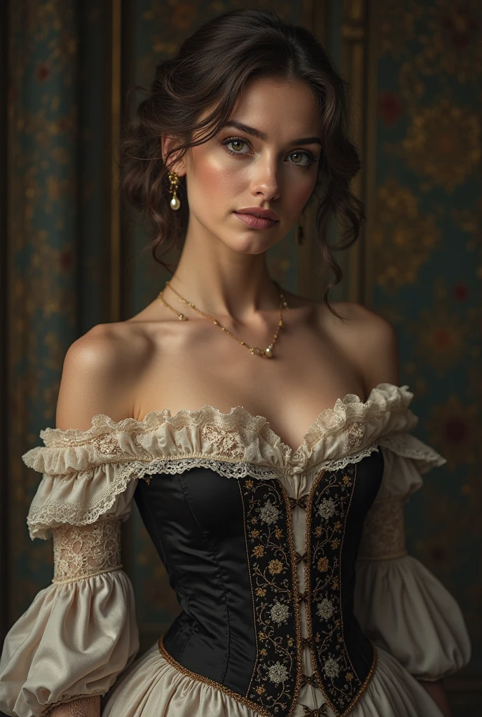 
antqgldnCE style, Full-body photo of a young ?????????? Marie Antoinette for advertising,  19th century photograph, antique photograph, sepia-toned photograph, natural smile, name, price, date,