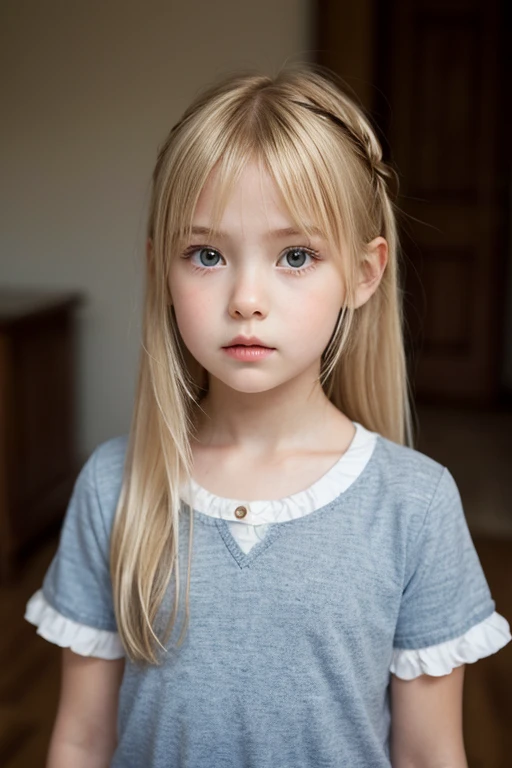 Russian, Girl Kids , Close-up, Photo Studio White Background Bust, Portrait , Long Blonde Hair and Bows