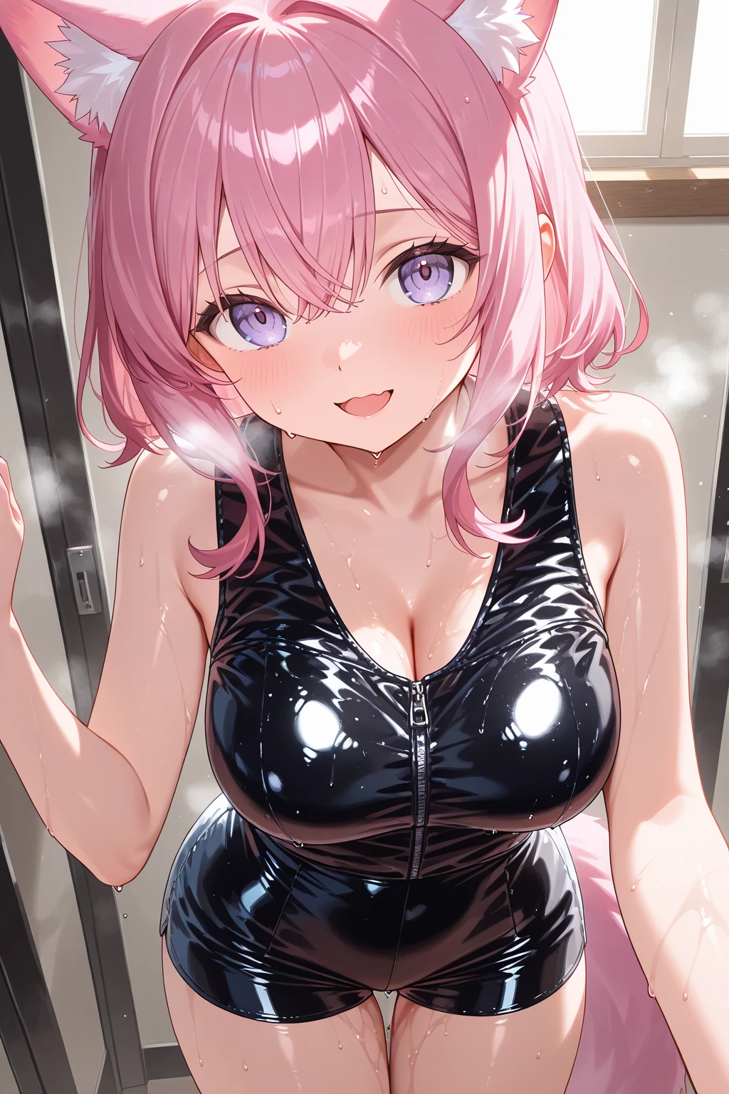 mastute piece,Best Quality,insanely detailed,8k cg,nsfw,
(shoot upper body:1.3),
(1girls:1.3),standing,looking at viewr,body in front,both arms behind back,(swimsuit:1.3),(bare breasts:1.1),(bare nipples:1.1),
break,
blush,shy,(??????? face),(trembling:1.2),break,(light pink hair:1.2),
break,
perfect breasts,perfect teats,(open mouth:0.9),(large breasts:1.2),
(poolsaid)、