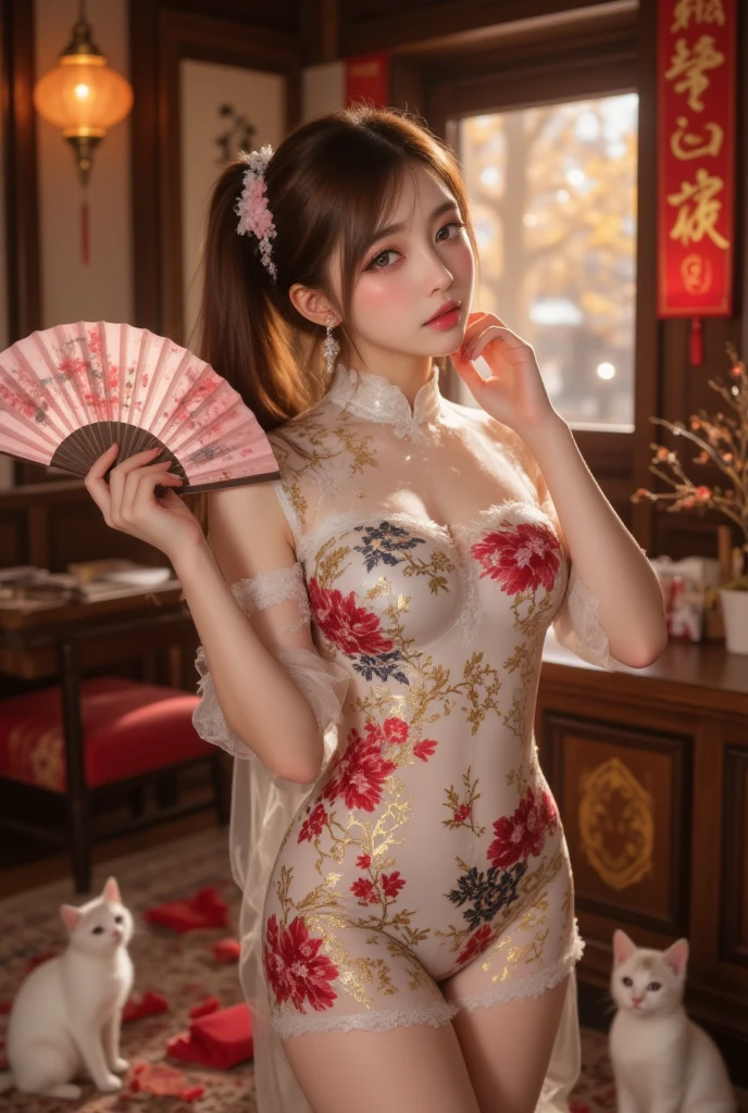 masterpiece,best quality,(Night:1.7),china,shanghai,CityView,(outdoors:1.3),city lights,skyscraper,street,close up
1girl,Standing at attention,pose,large breasts,smiley face, <lora:more_details:0.5>,
<lora:Petal cheongsam_20230702121733:0.7> china dress, chinese clothes, dress