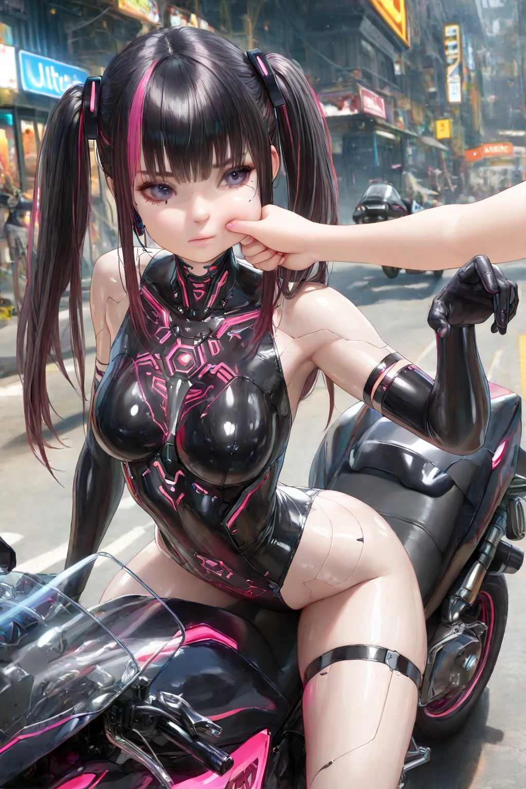 nsfw、(masterpiece, Highest quality, Super detailed:1.3), Perfect composition, 4K, (Very detailed, Super detailed), Patent leather leotard、Long gloves、Knee-high boots, High resolution, 8k Texture, Attention to detail, Highly detailed skin texture, Magnificent details, High Sharpness, One girl, (Fine grain:1.3), (25-year-old woman:1.3),(Riding a big motorcycle)、((Face down on a motorcycle:1.3))、View Viewer、smile、Butt Emphasis、Erect nipples