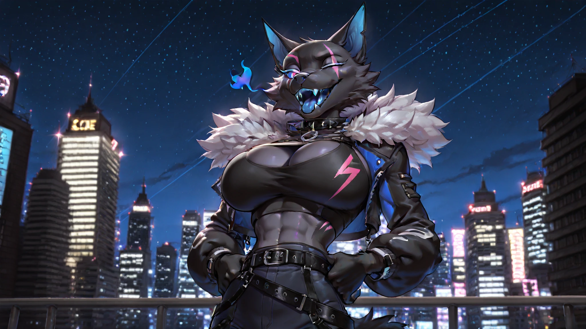 girls, doing anything, any pose, massive breasts and hips and butt, fur color and pattern, any eye color [Heterochromia allowed], ((Fluffy fur and tail)), full face blush, any expression, doing anything, any pose, rooftops, night, cat, any weapon, sci fi, armed or unarmed, flirty, undersized, maid outfit