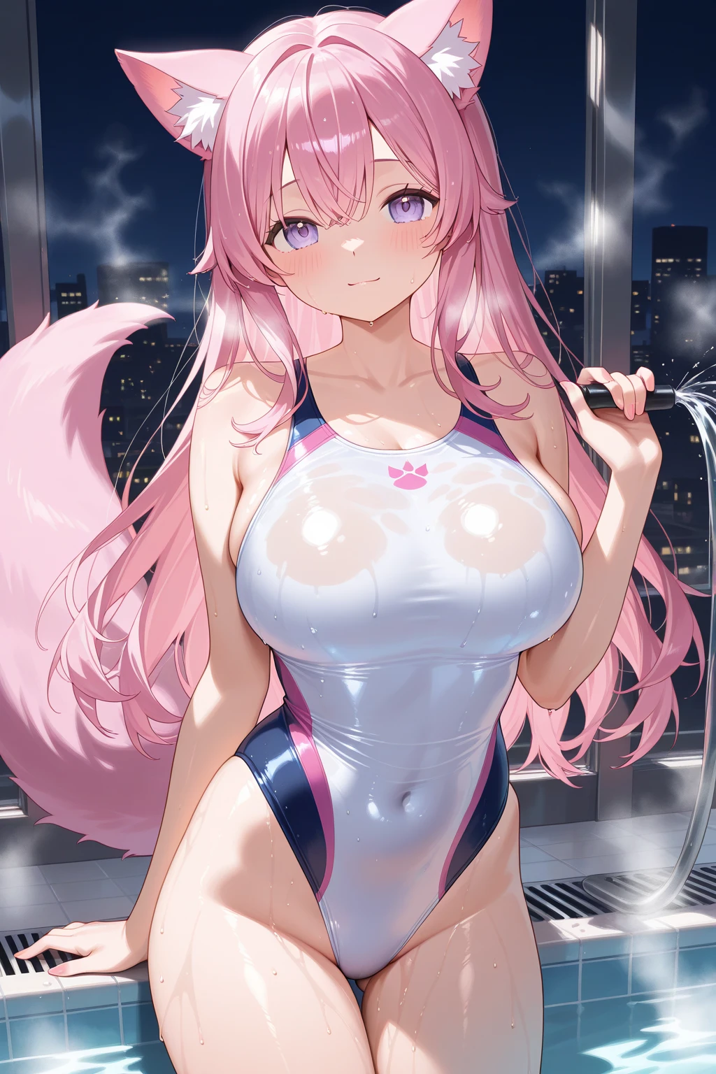 (masterpiece),(Highest quality)、(Very detailed)、(Extremely detailed CG)、(Very delicate),(Perfect lighting),(8K)、(Dynamic Angle)、(Clear images)、Vibrant colors,woman、masterpiece、Highest quality、Written boundary depth、Cinema Lighting、masterpiece、Highest quality、Very detailed、colorful、Vibrant、Large Breasts、Thighs、mature woman、alone、(masterpiece、Highest quality、High resolution、Anime Screen Capture、anime color)、(Perfect Anatomy、Beautiful attention to detail、Beautiful detail body、Beautiful breasts、Shiny)、Sexy mature anime woman standing outside in a swimsuit、((High leg ))、performer、View your audience、side bangs、Pink Hair、The eyes are round、Long Hair、side bangs、Large Breasts、Large Breasts、